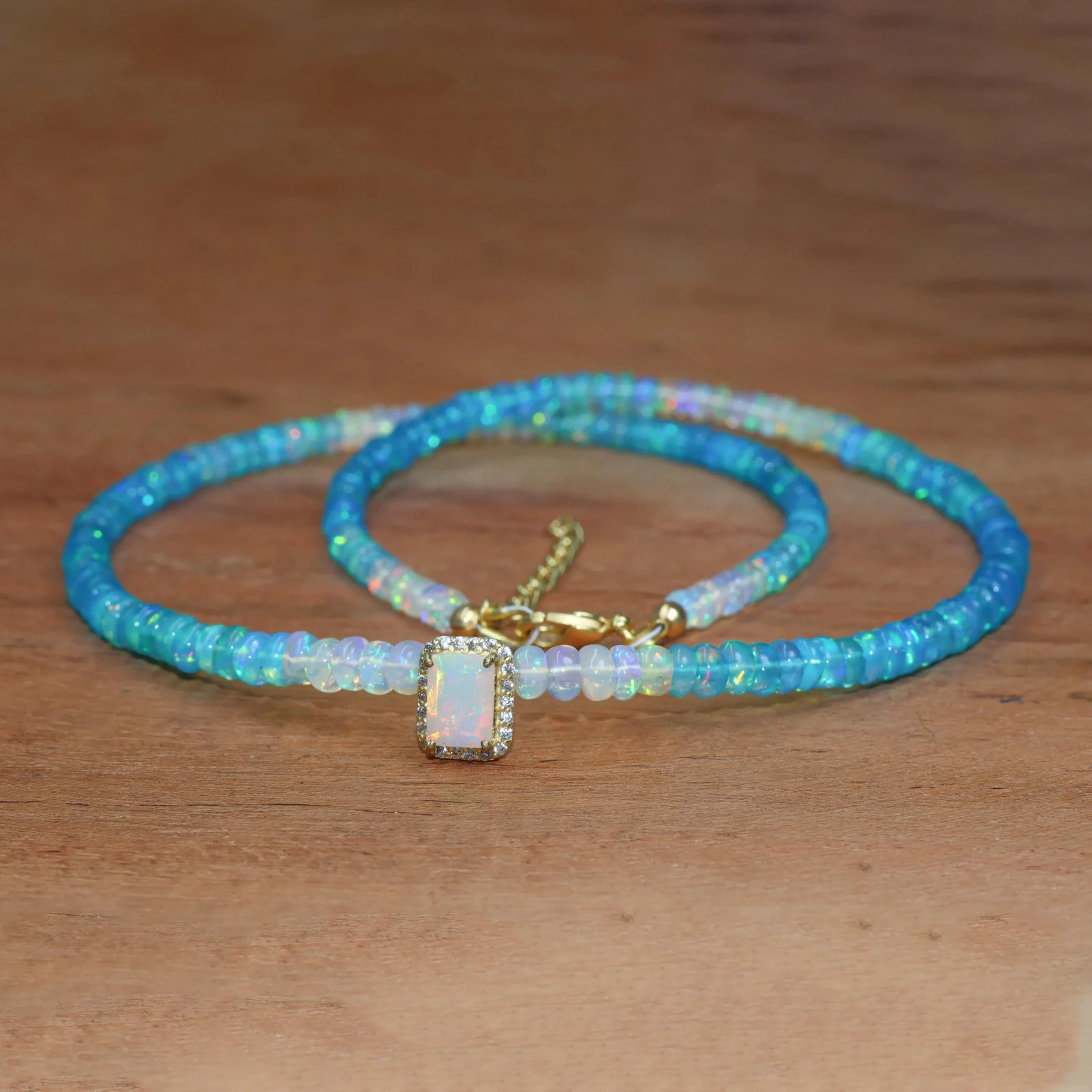 Paraiba Fire Opal Shaded Bead Necklace, Genuine Octagon Cut Opal Charm Necklace