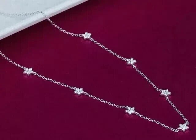 3Ct Round Simulated Diamond Flower Chain Necklace Pendant 14K White Gold Finish