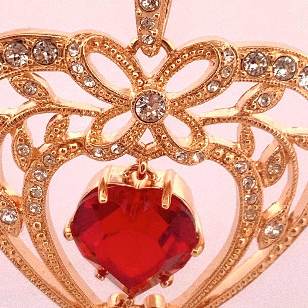 July Birthstone Gold Plated Necklace Set With A Heart Shaped Ruby Crystals