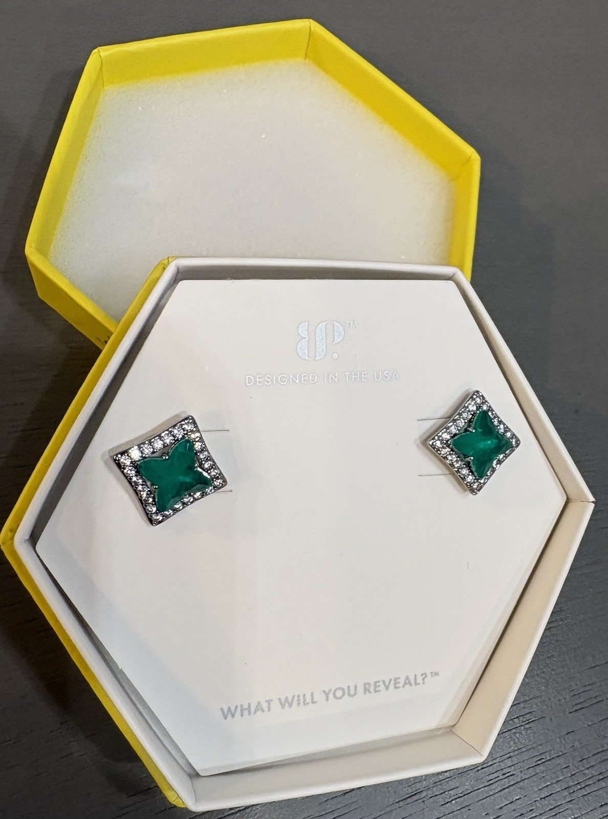 BP ER82352 Hematite Plated Lab-Created Emerald Quartz Stud Earrings