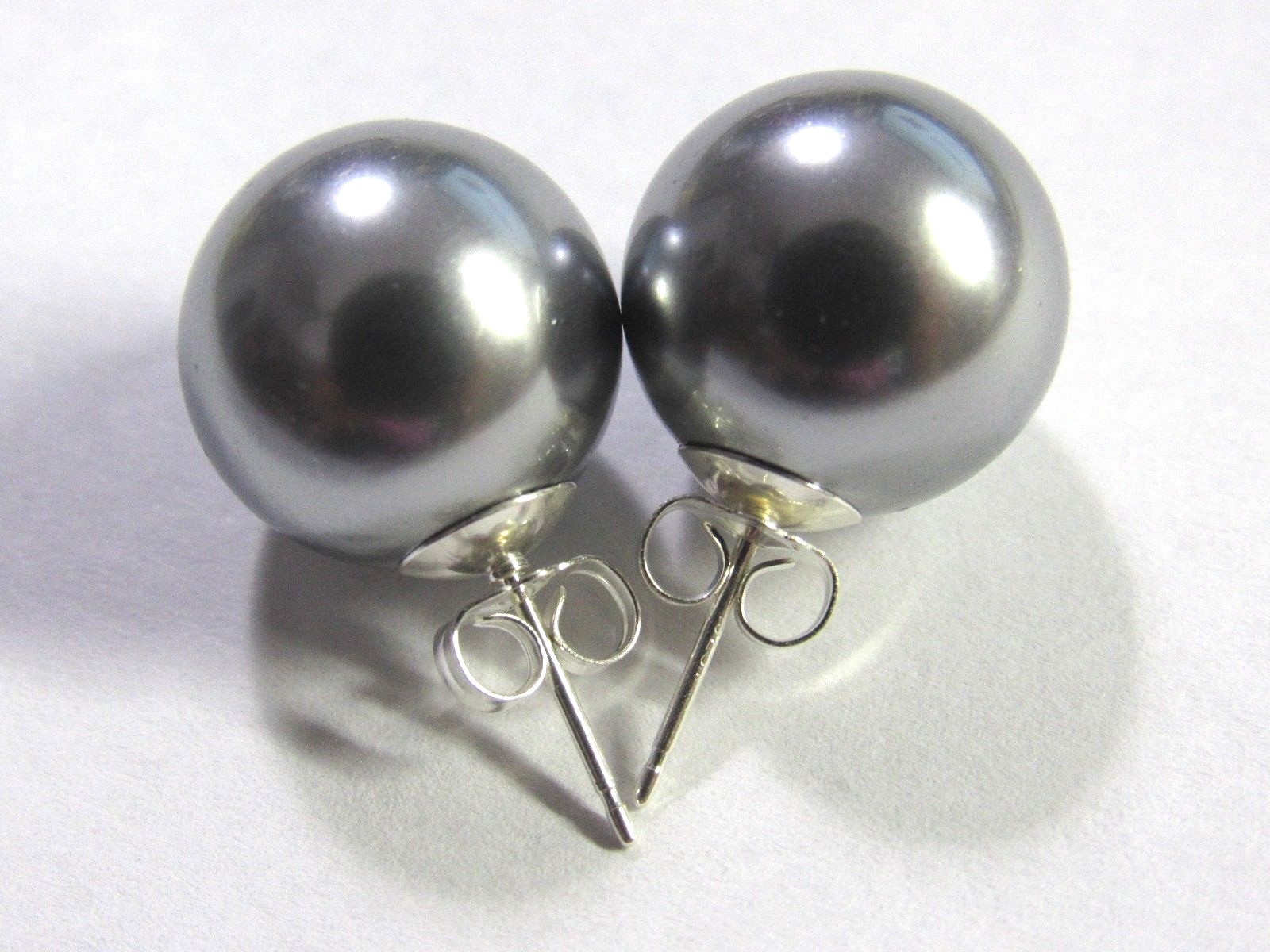 6mm 8mm 10mm 12mm 14mm BLACK GREY Shell Pearl Stud Earrings Sterling Silver Post