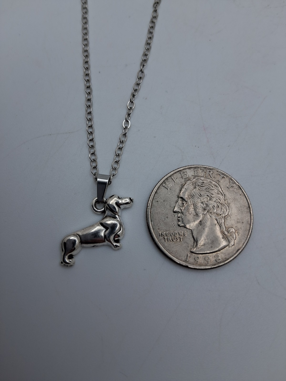 Tiny Dachshund Weenie Dog Charm Pendant Necklace Silver Toned Dog Lover Gift