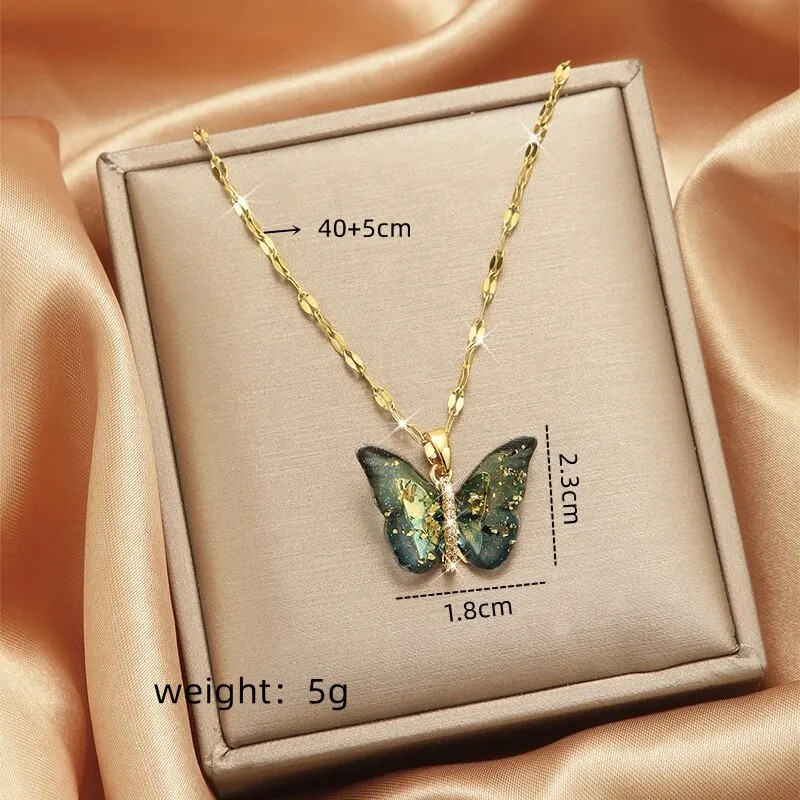 1pcs Gold Butterfly Series Copper Encrusted Zircon Pendant Titanium Steel Chain