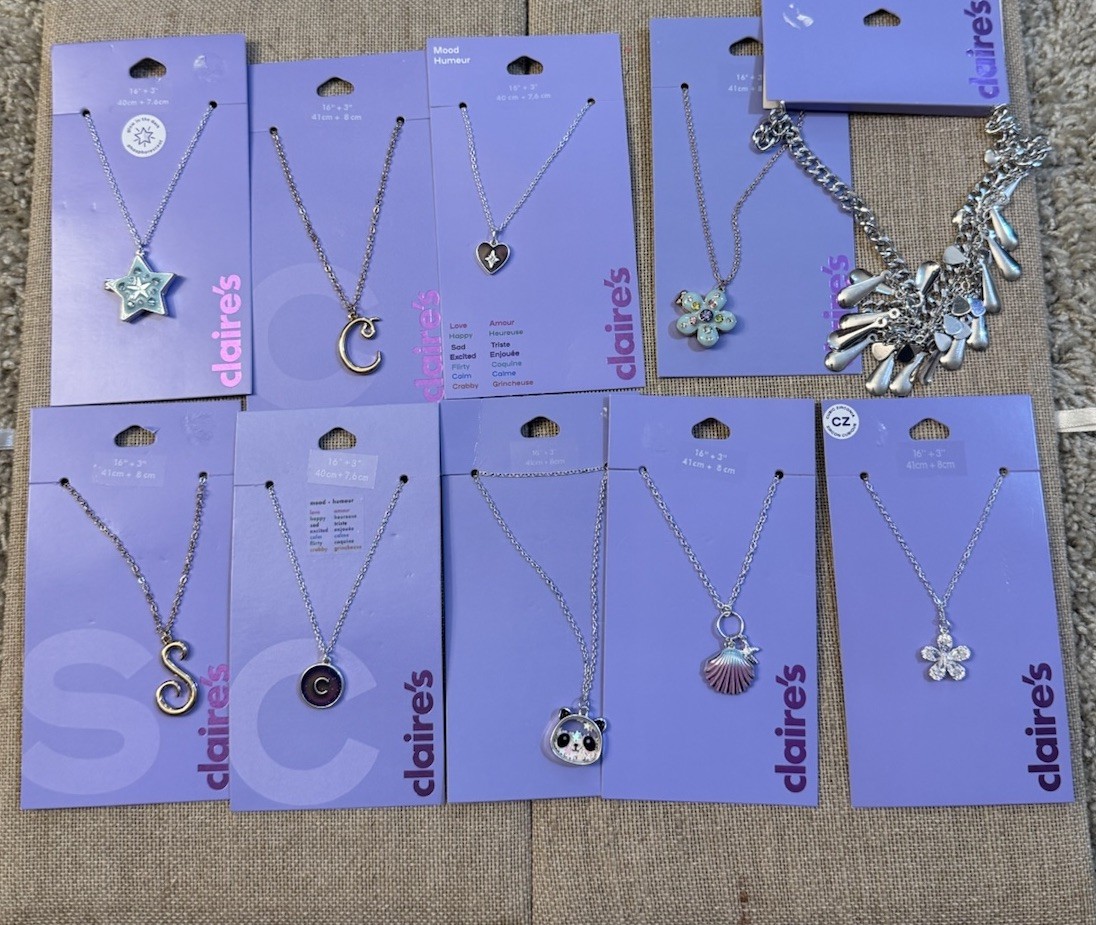 CLAIRES Necklace Cards Lot of 10 cards 10 Necklaces NWT #5 CZ, Mood, Lockets