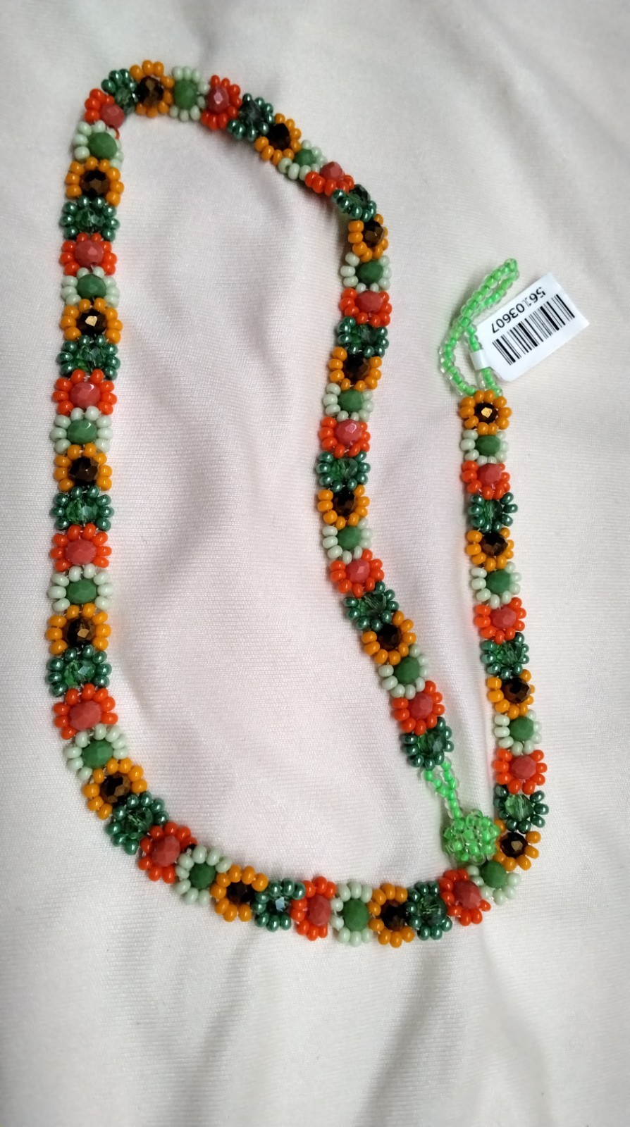 Daisy Chain Choker Necklace Seed Beads NWT Vibrant Orange Greens Amber