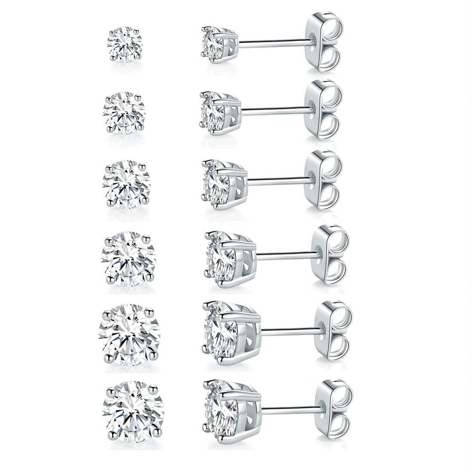 18K White Gold Plated 4 Pong Round Clear Cubic Zirconia Stud Earring Pack of …