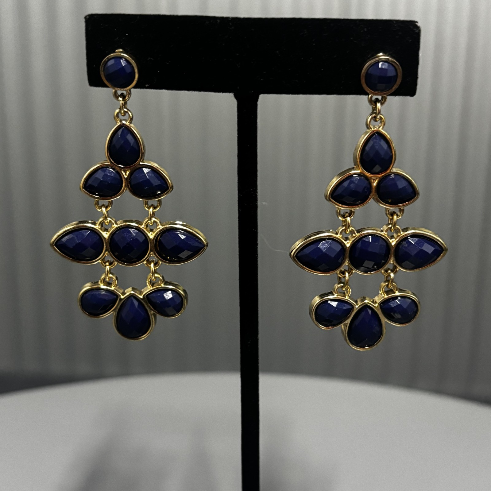 Blue Earrings Gold Tone Women’s Chandelier Dangle Drop Faceted Jewelry
