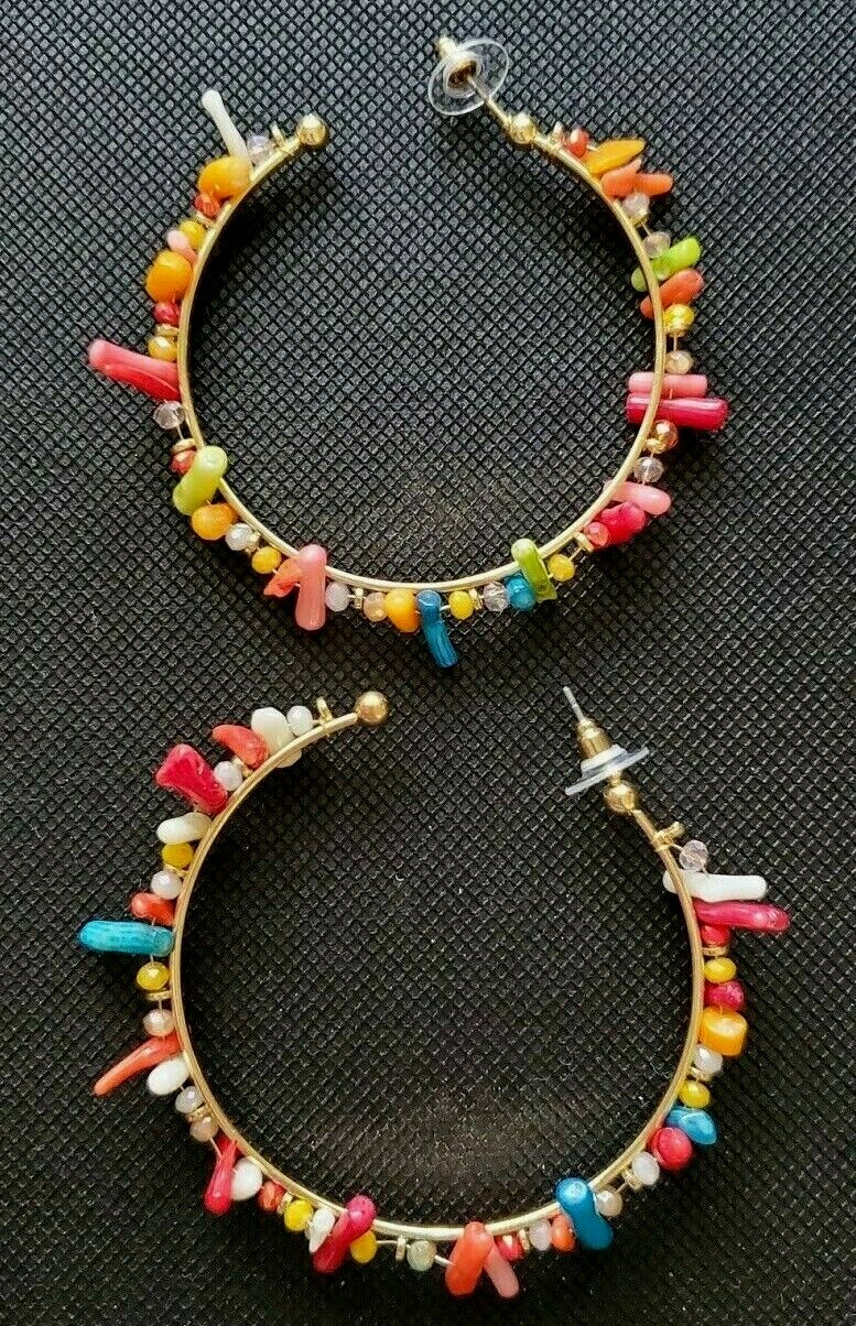 Boho Hoop Earrings Fashion Beaded Round Statement Stud Retro Multicolor