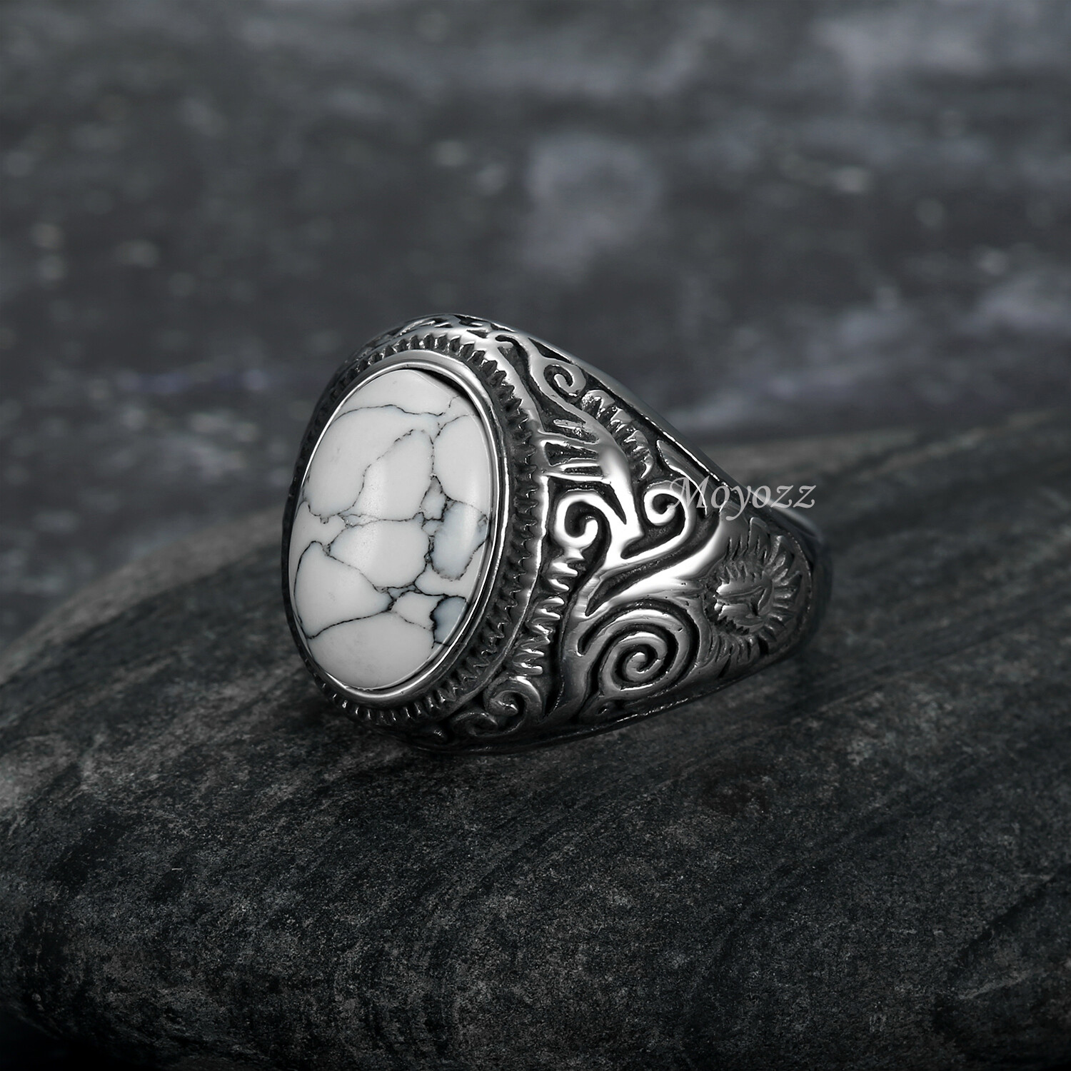 Mens Stainless Steel Simulated Oval Turquoise Stone Ring Men Size 7-15 Gift