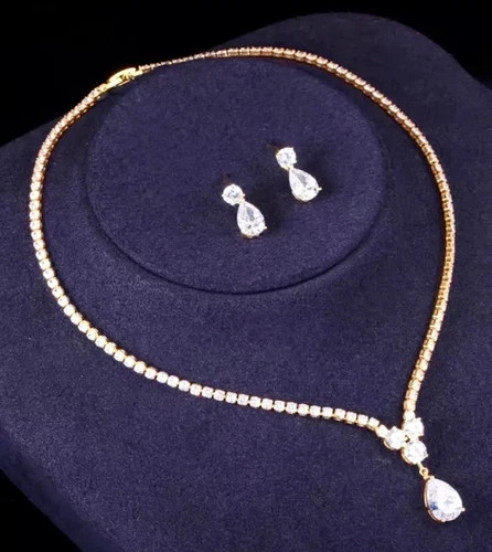 18k Gold Plated Tennis Necklace Earrings Made Simulated Diamond Bridal Jewelry