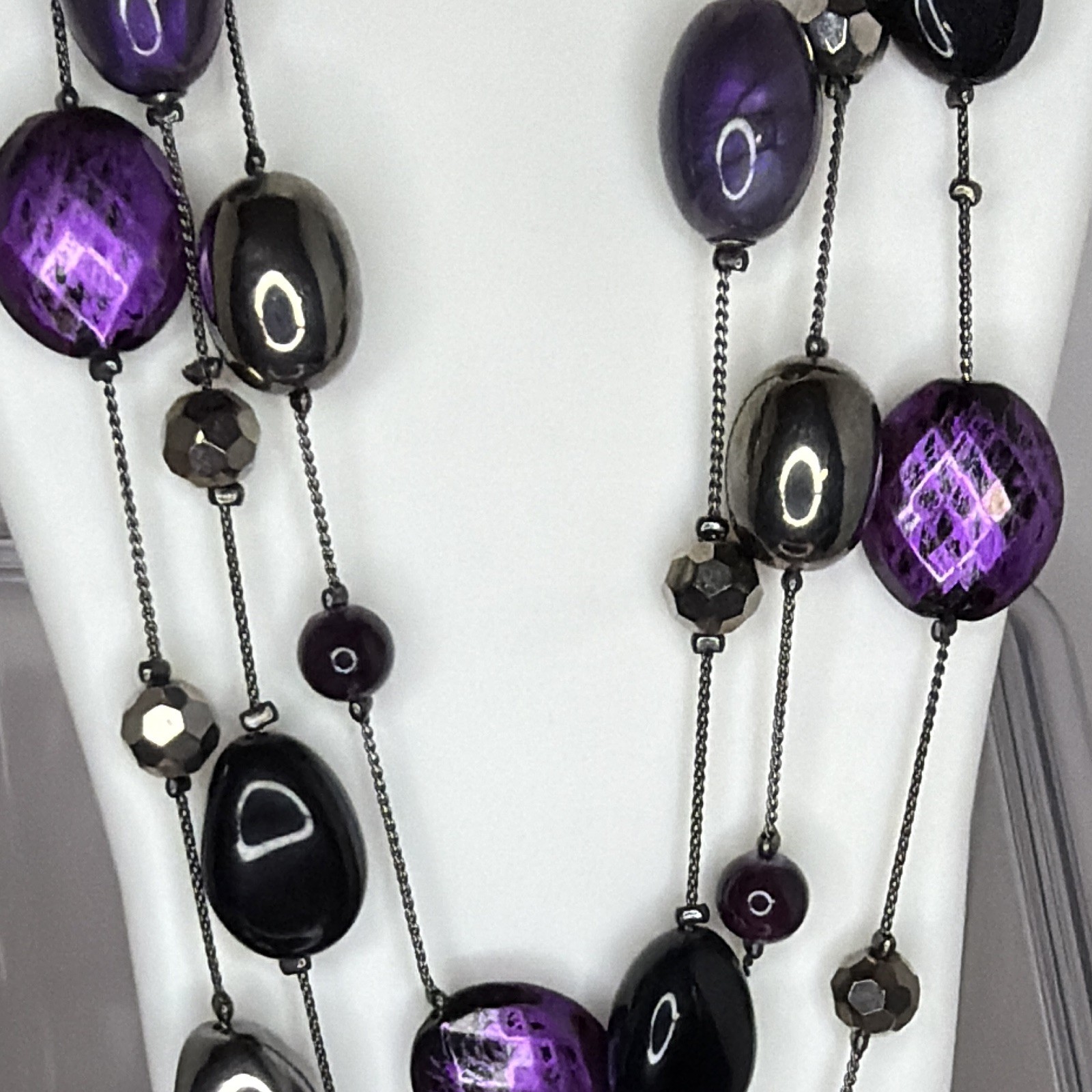 New York and Company necklace, multi strand, gun metal and purple iridescent