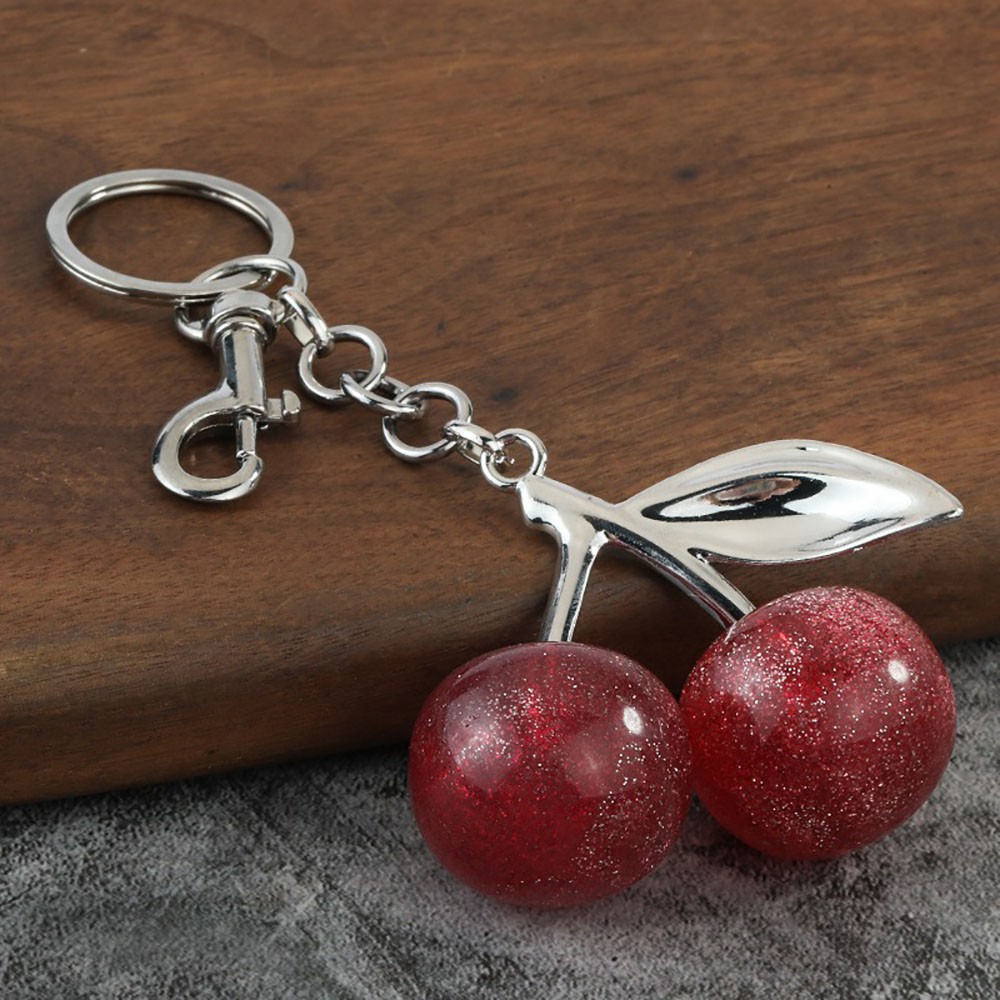 Metallic Whimsical Novel Grippy Pretty Delicate Shiny 2pcs Shiny Cherry Keychain