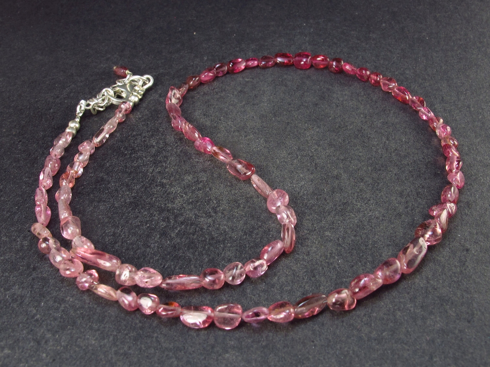 Tumbled Pink Tourmaline Tiny Beads Necklace from Brazil – 19″ – 8.2 Grams