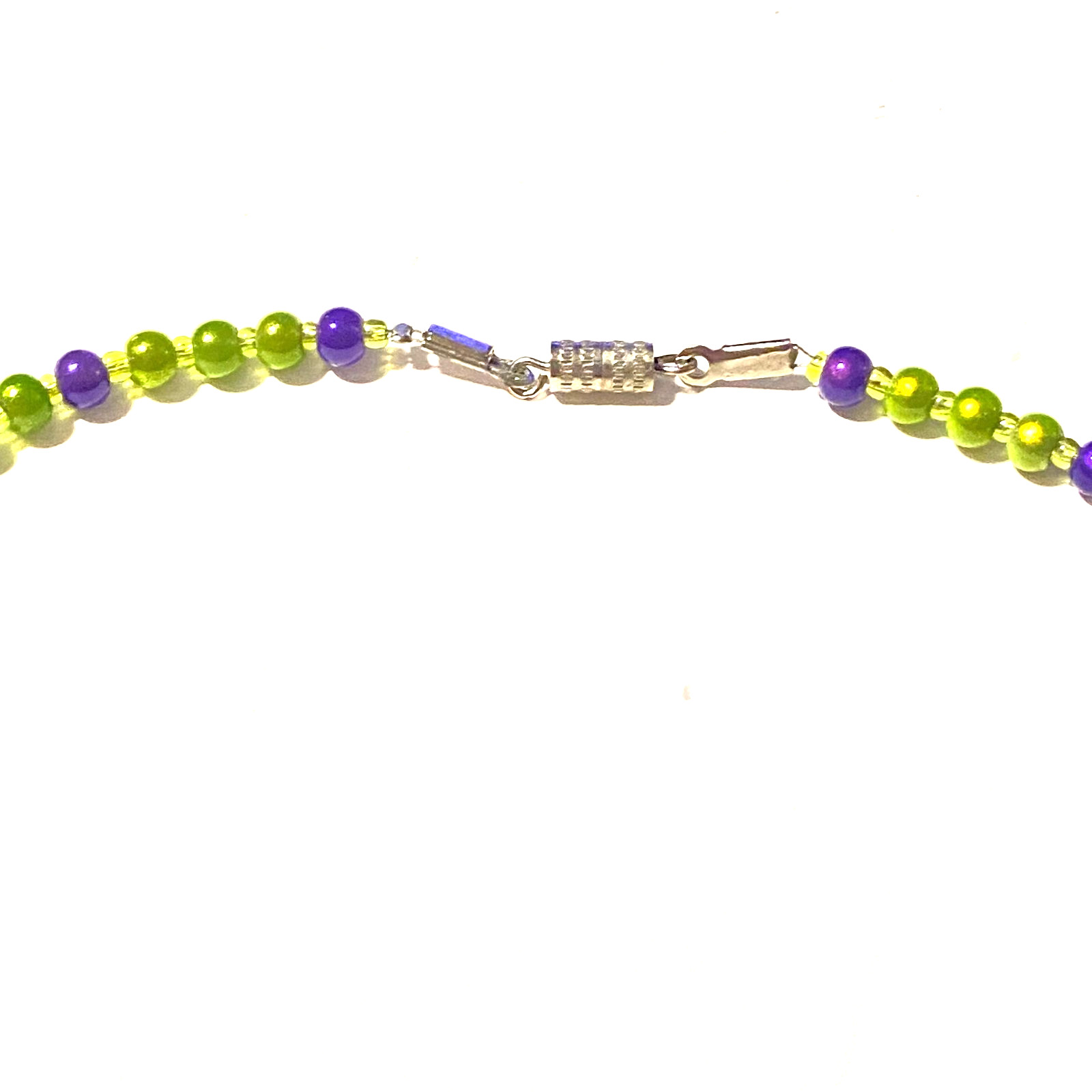 Beaded Necklace Purple and Bright Green Beads 15 Inches