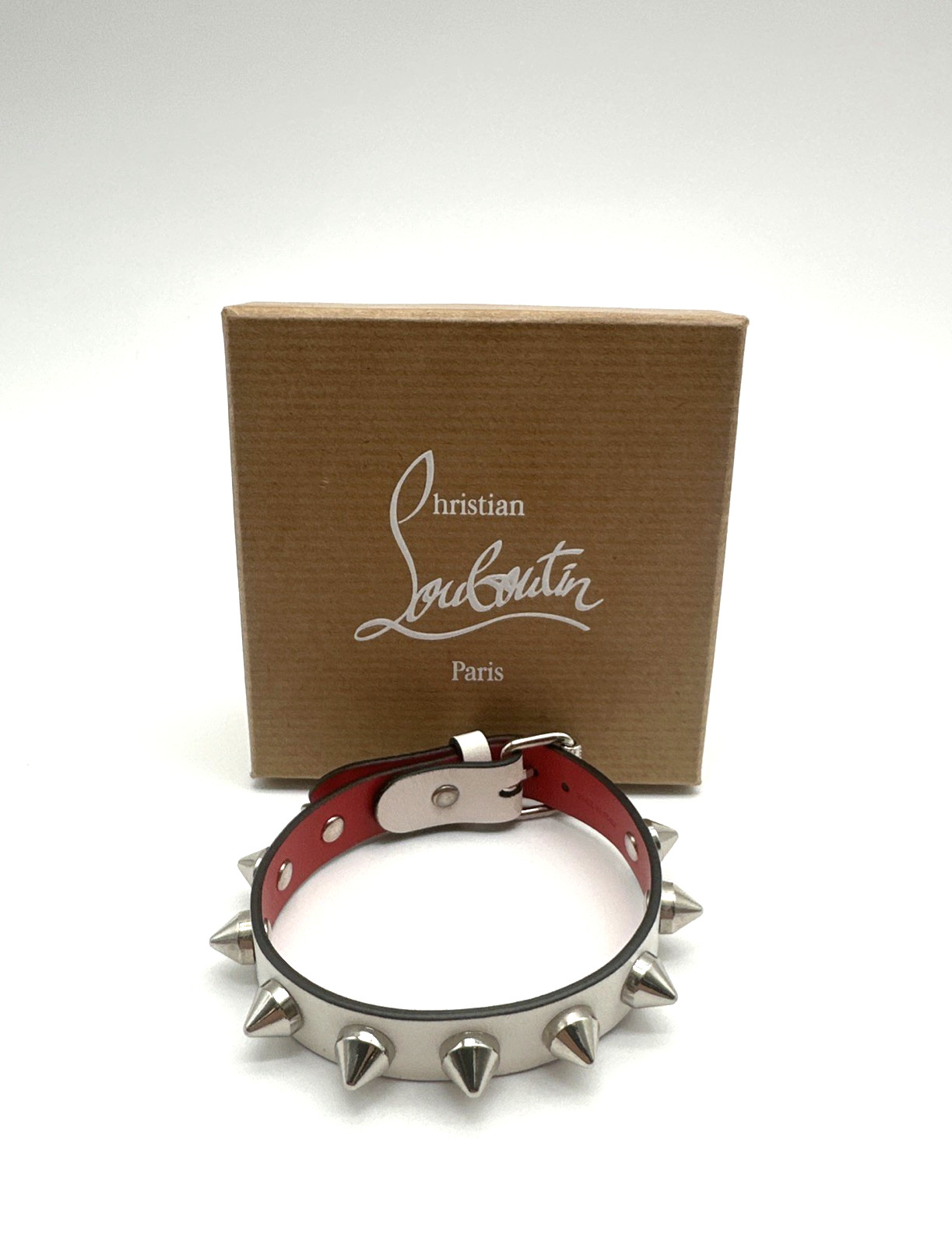 Christian Louboutin Bracelet Loubilink Leather & Spike WhiteRed see description