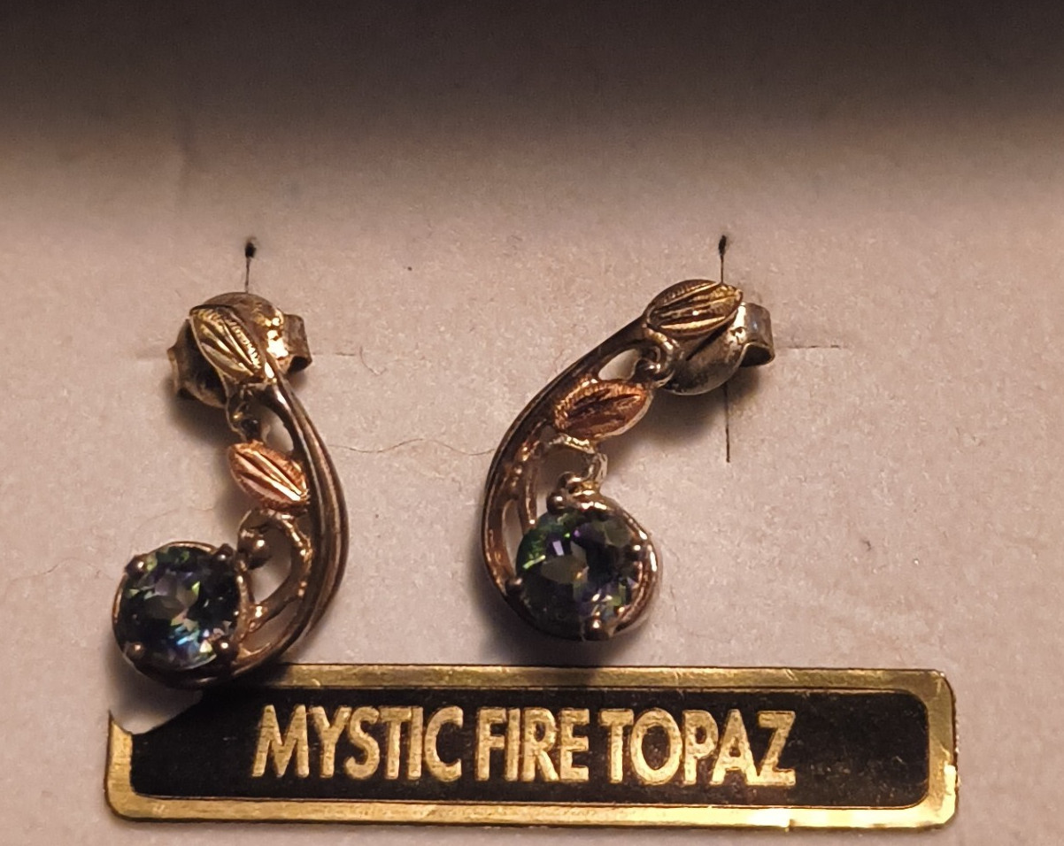Black Hills Gold Creations Mystic Fire Topaz Stud Earrings, Handmade