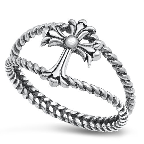 Iron Cross Rope Ring 925 Sterling Silver Sizes 5 to 10 NEW