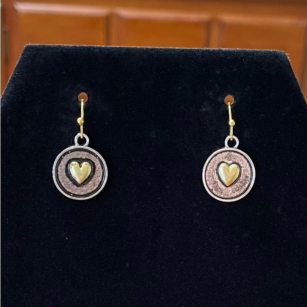 Earrings Heart Gold and Silver Tone Dangle New