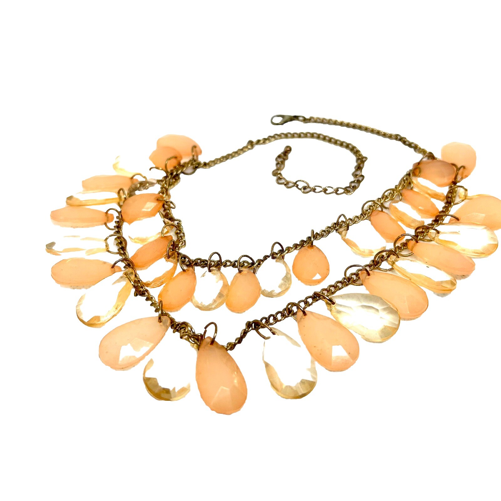 Vtg. Peachy Cluster Charm Chain Adjustable Necklace Max Wearable 20″ Statement