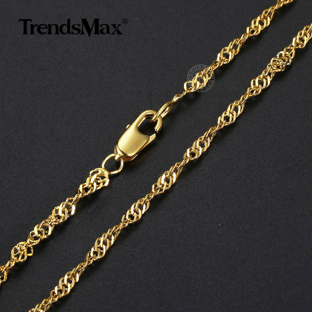 1/2/3/5Pcs 2MM Yellow Gold Filled Wave Twisted Link Chains Necklace 48CM/18.9In