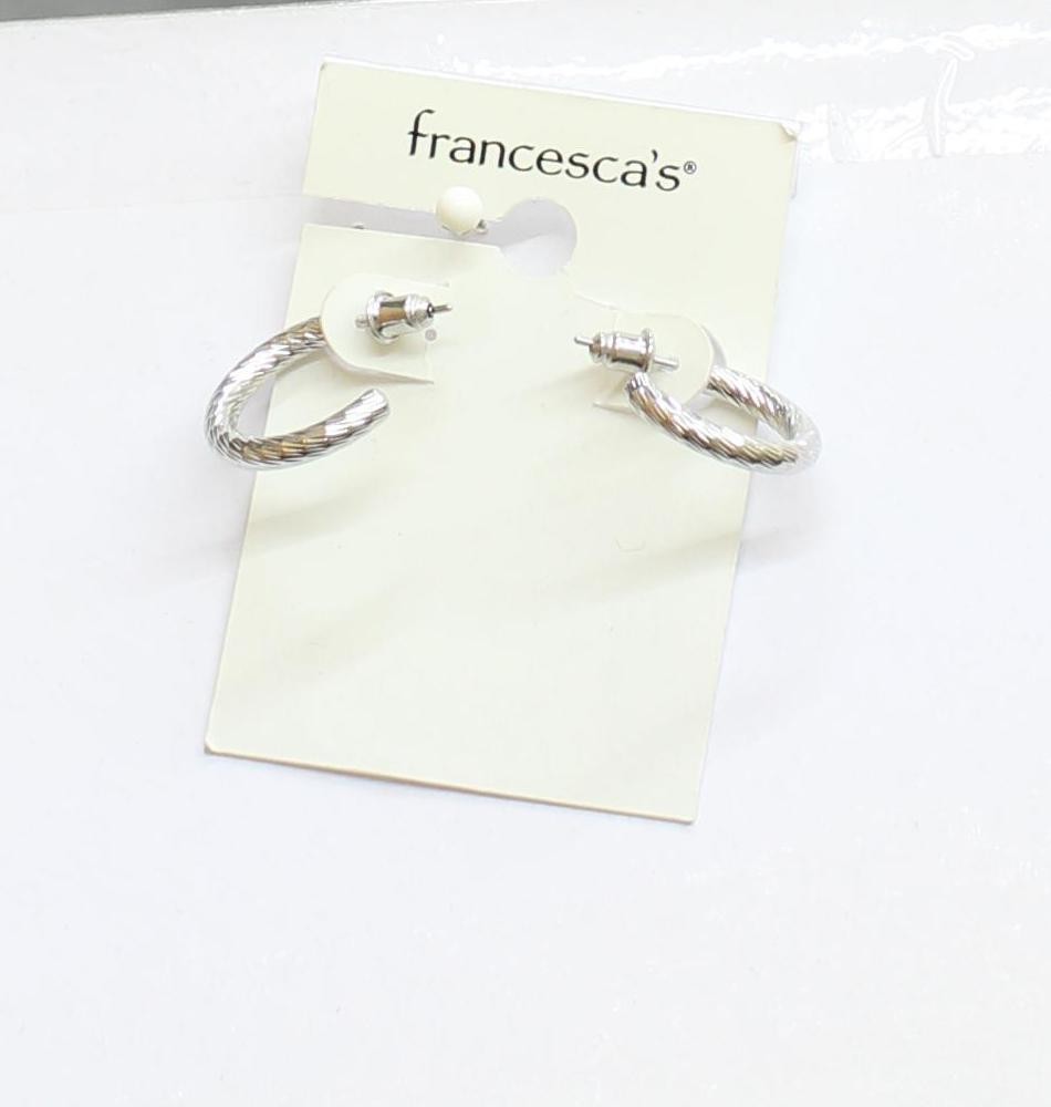 Francesca’s Fashion Knifecut Textured Huggie Hoop Earrings Silver Gray .75″