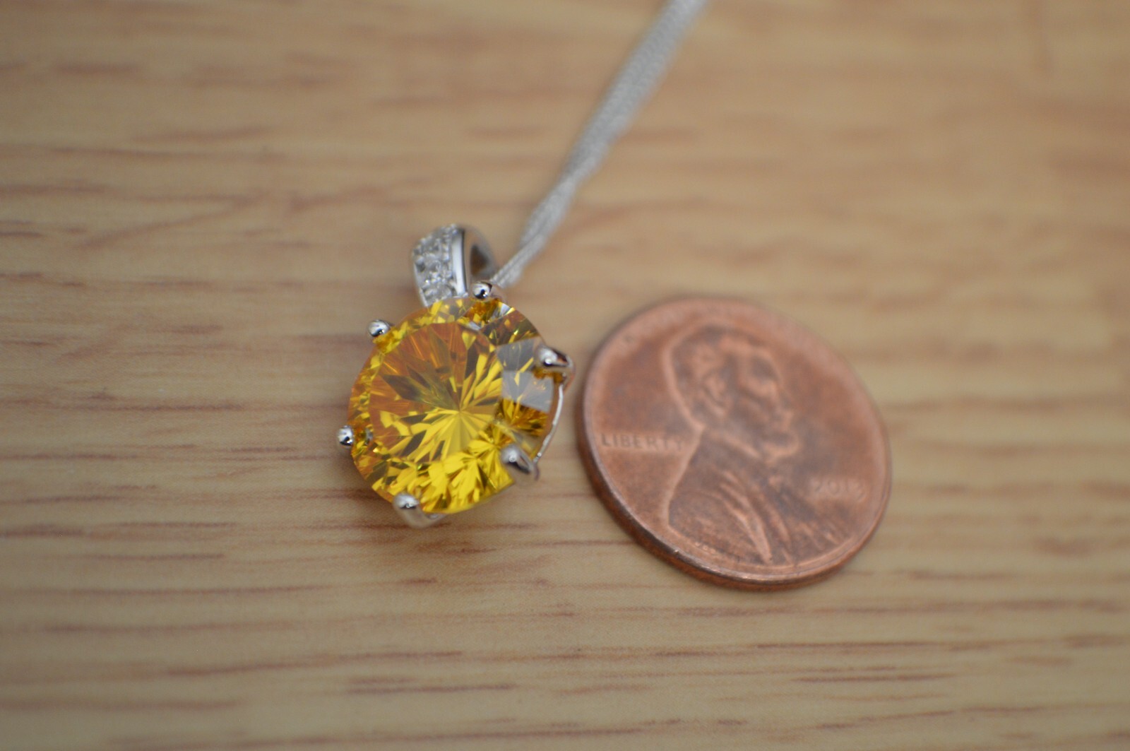 11.50ct Concave Cut Yellow/White Cubic Zirconia Pendant w/18″ Chain 925 S Silver
