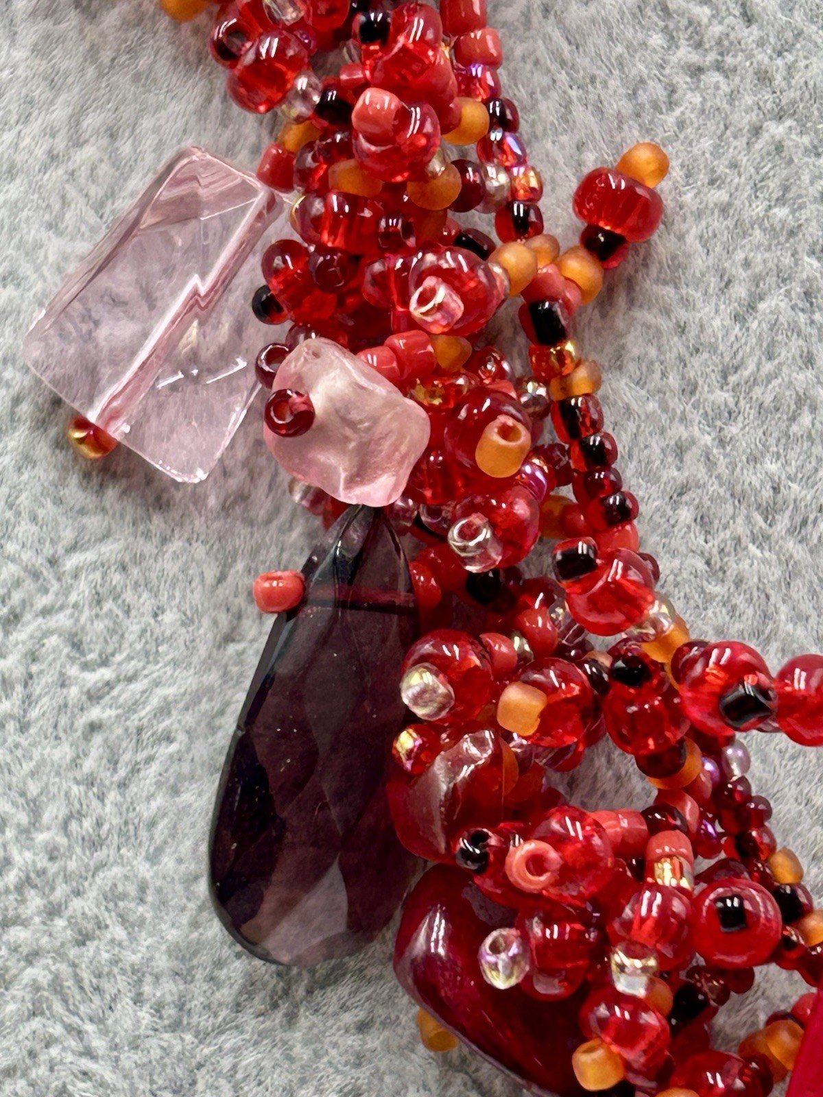 Handcrafted Red Pink Chipped Collar Statement Necklace 17 -20 Inches