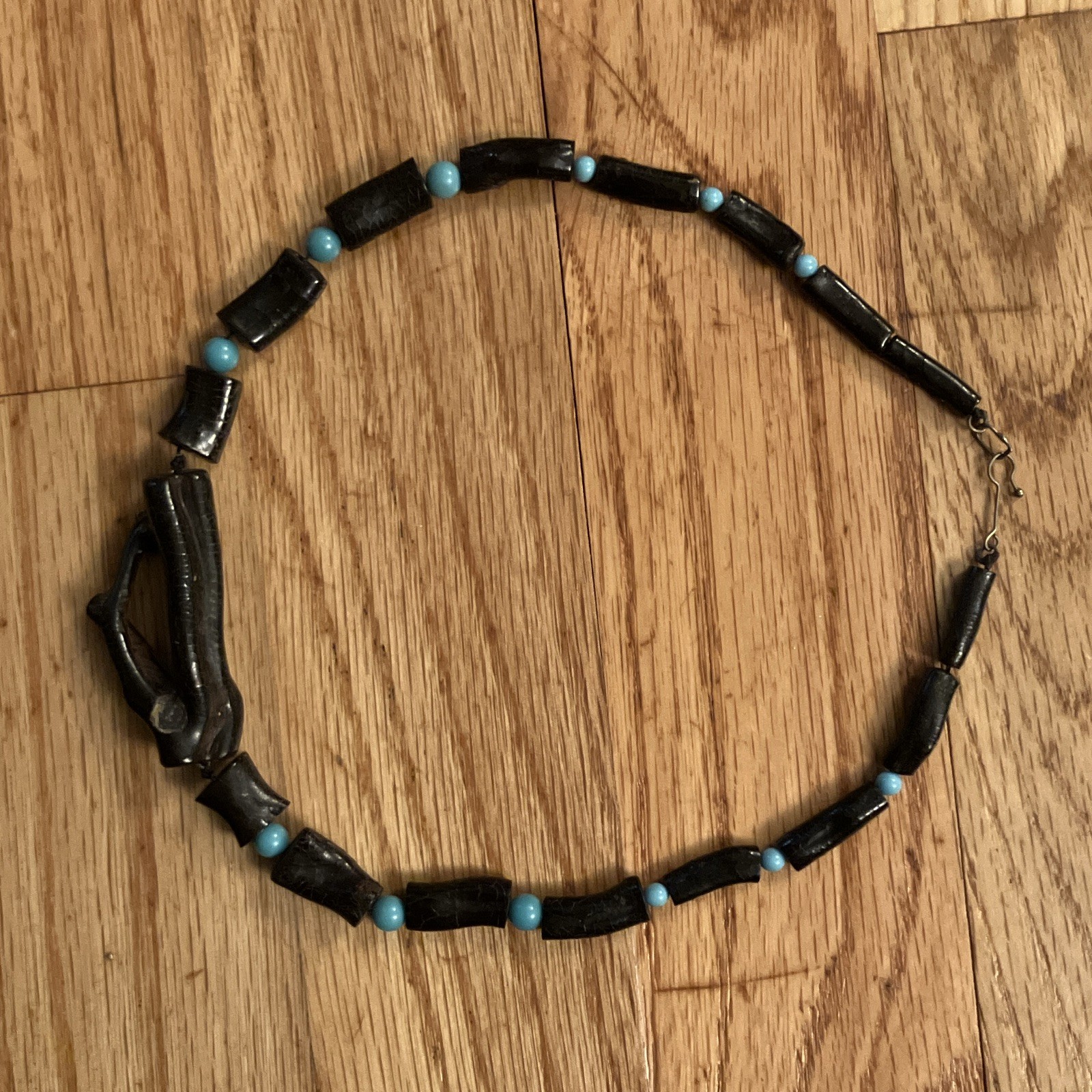 Vintage black coral and turquoise necklace