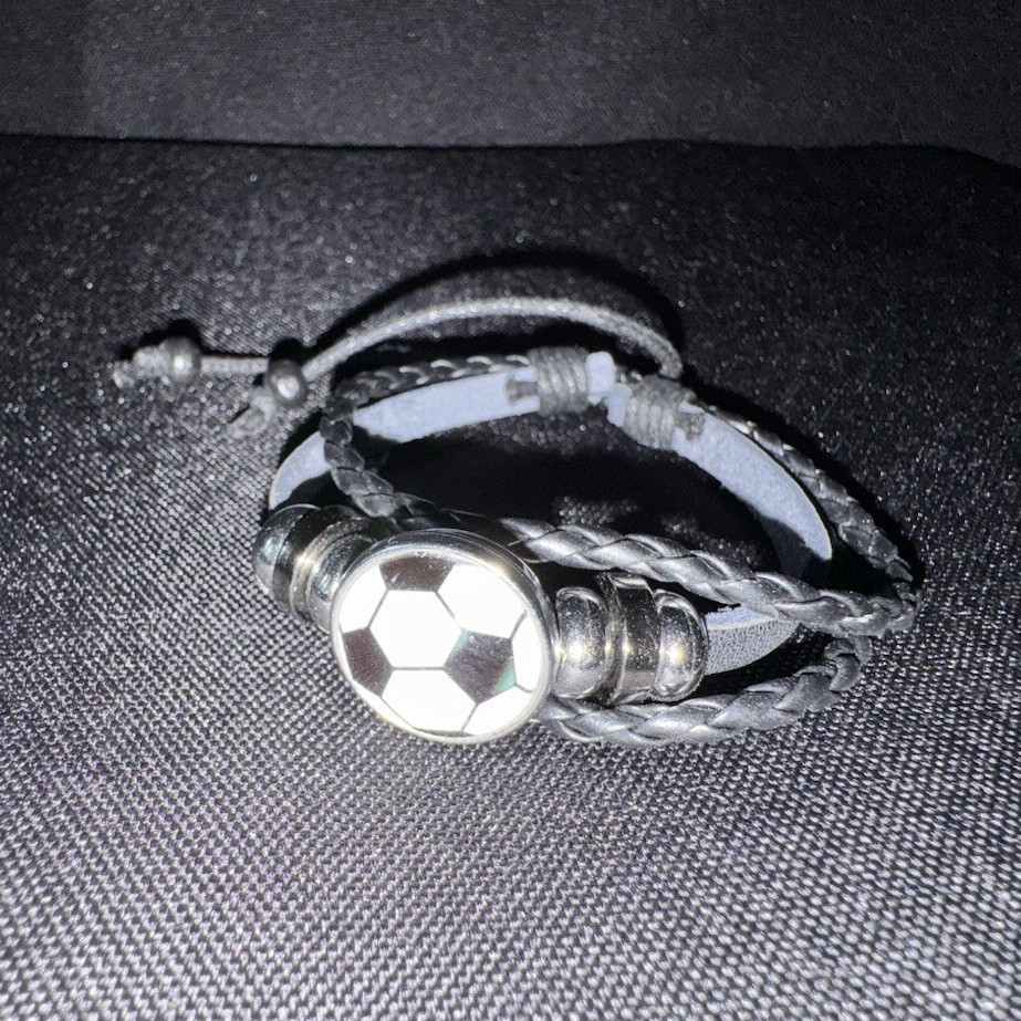 Free Shipping – Soccer Ball Adjustable Faux Leather Wrap Bracelet Black
