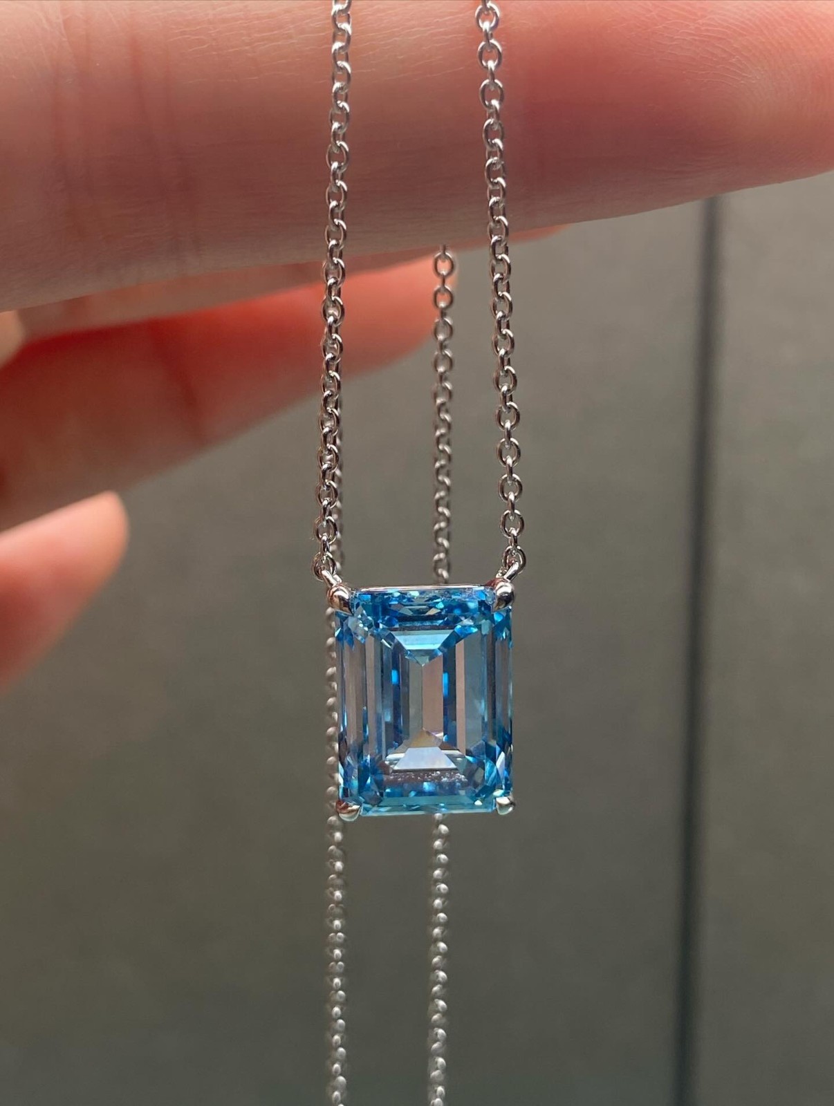 Solitaire Emerald Cut CZ Diamond Necklace Pendant in 925 Silver Custom Jewelry