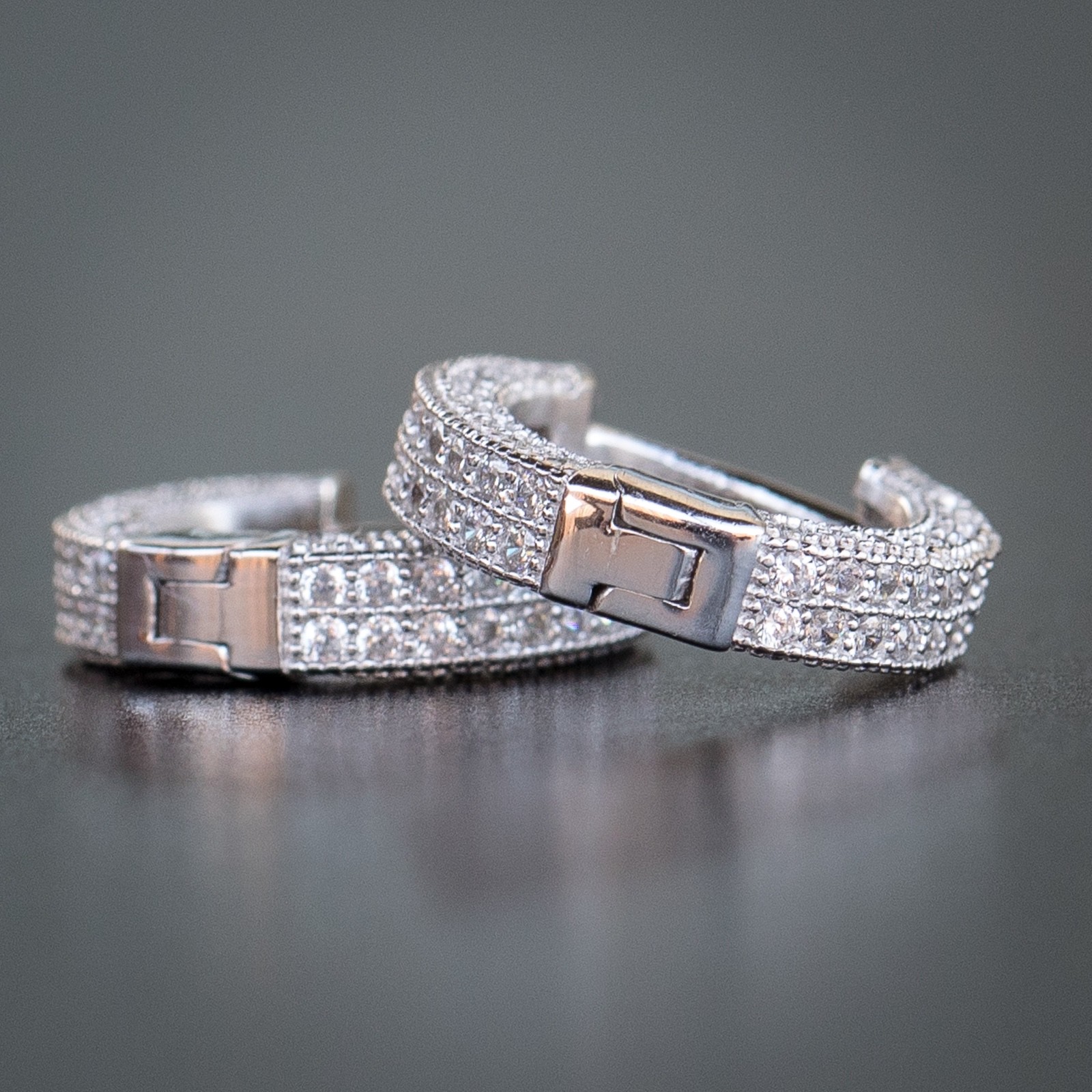 High Quality Mens Small Cz Fully Iced Hoops Sterling Silver Clip Hoop Earrings