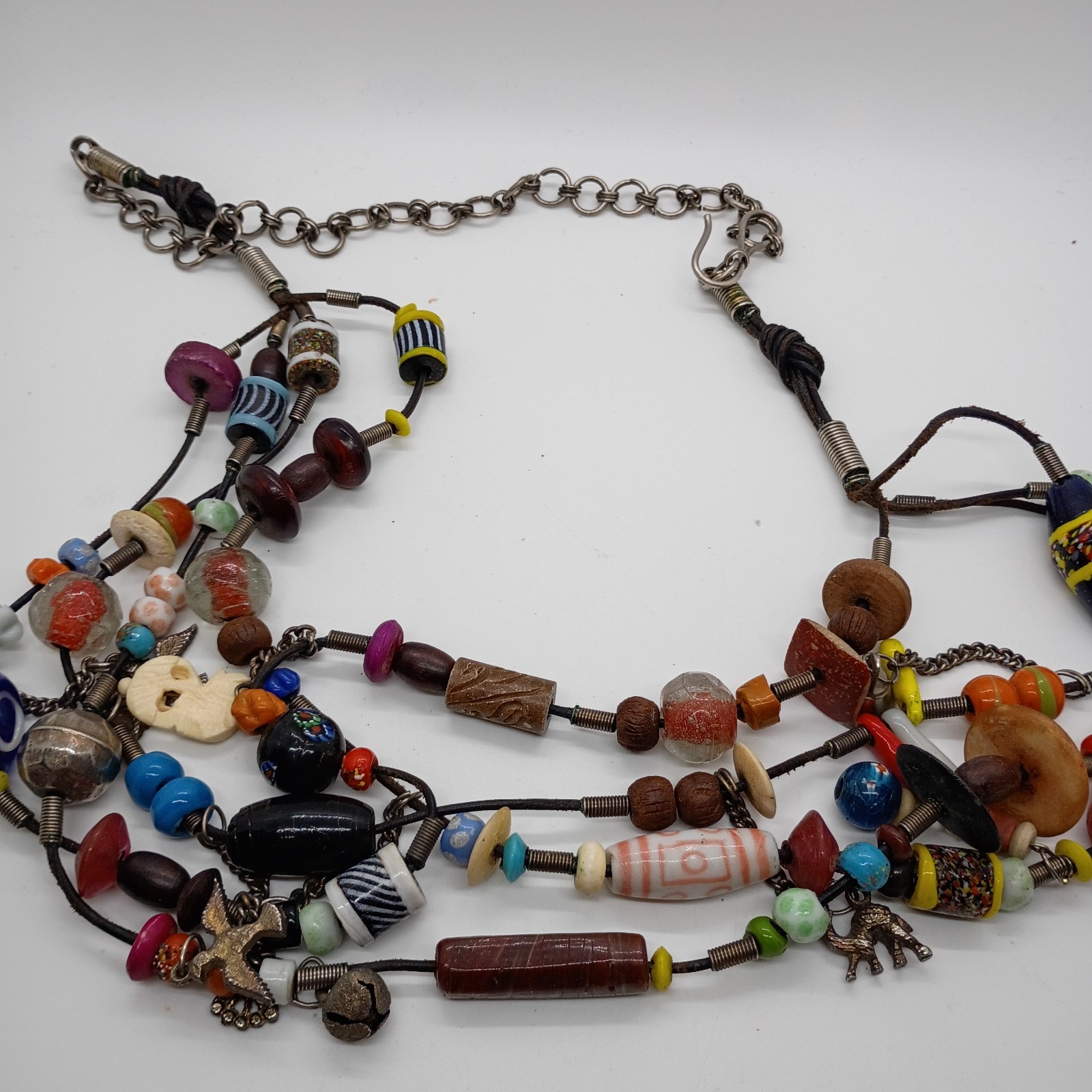 Vintage Handmade African talisman Trade Beads Multicoloured Long Necklace