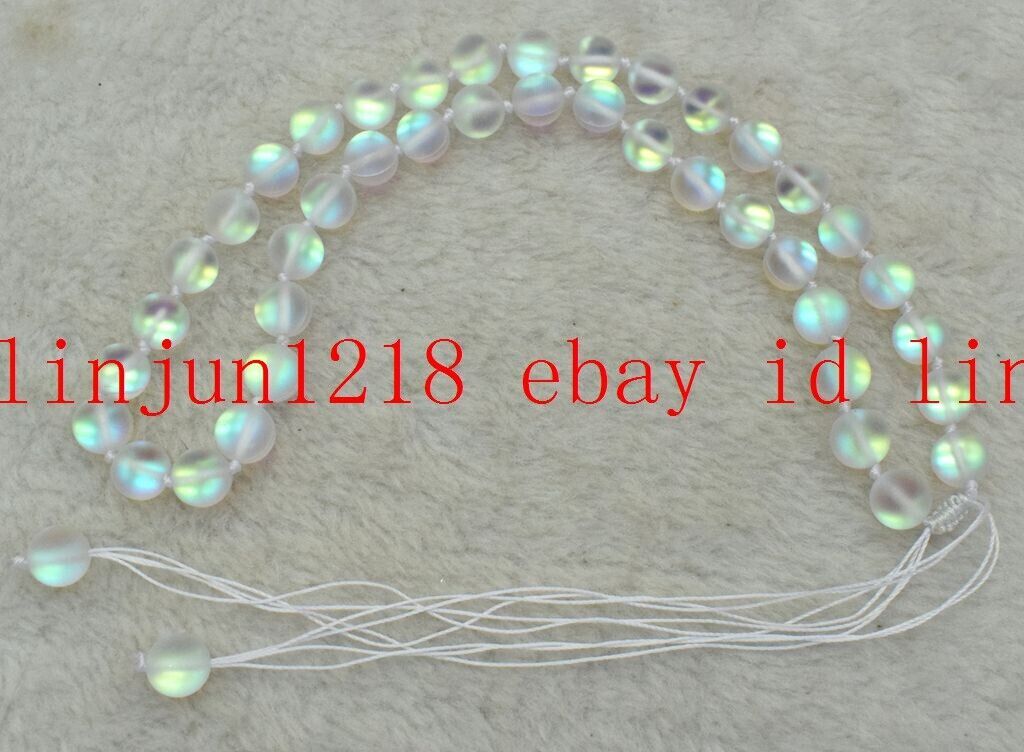 New 10mm White Gleamy Rainbow Moonstone Round Gemstone Handmade Necklace 18”AAA