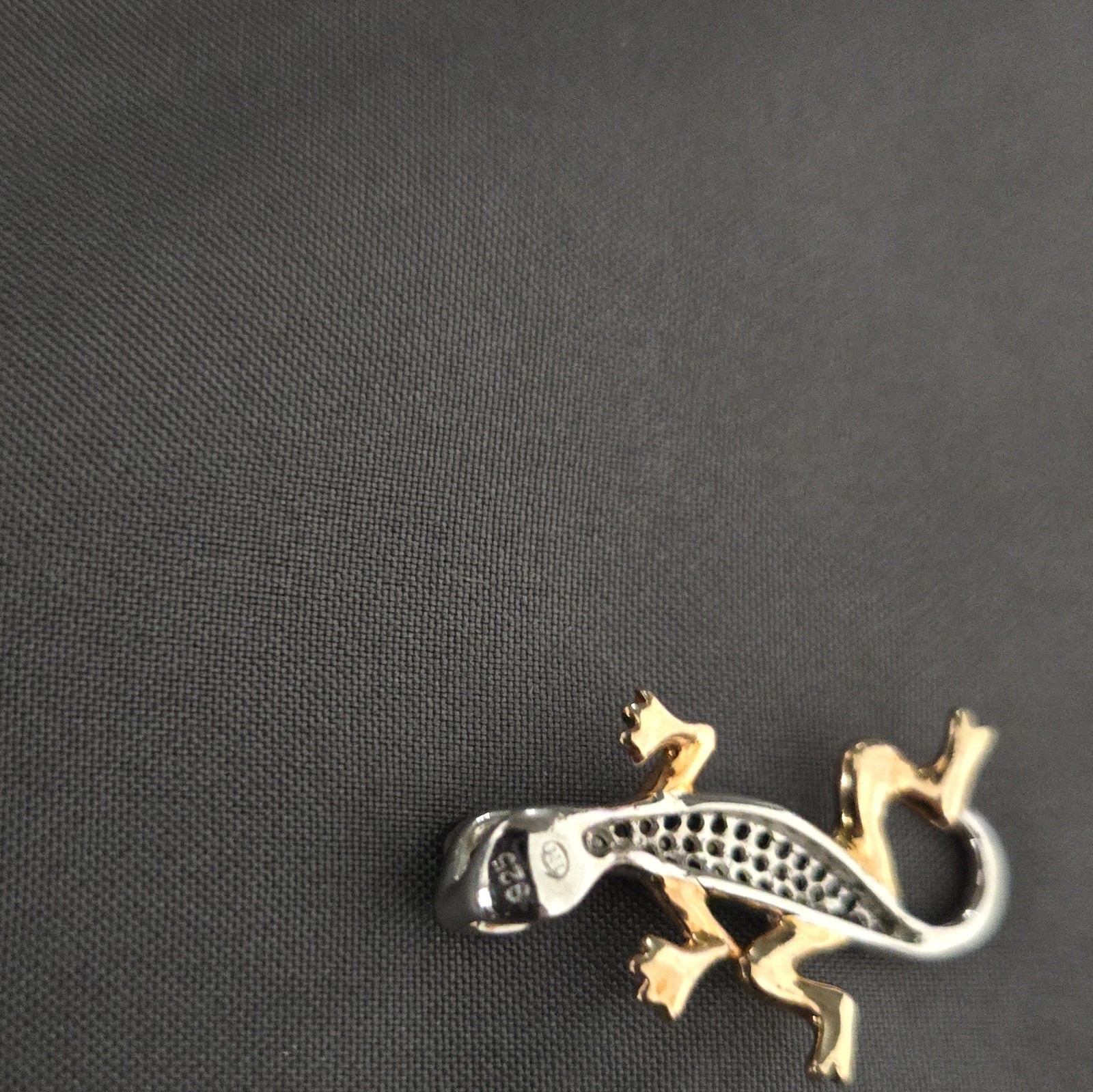 Lizard Gecko pendant Two Tone Gold Silver 925 Black Accents Metal