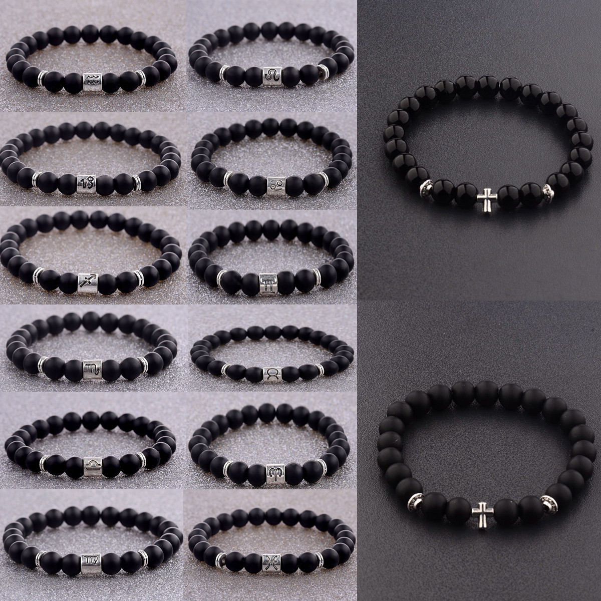 Hot Cross Beaded Rosary Black Lava Bead Men Bracelets 12 Constellations Bracelet