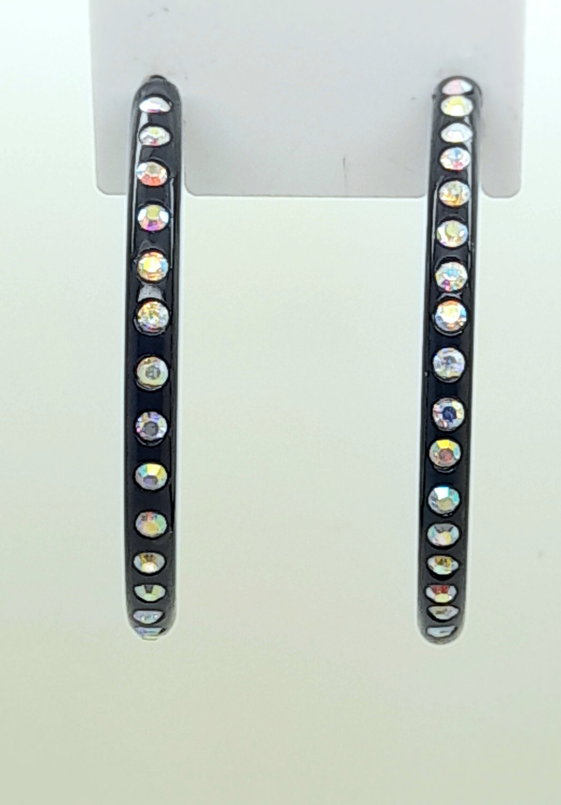 E001 VINTAGE 1.75INCH THIN BLACK PLASTIC HOOP WITH CLEAR AB FASHION EARRINGS