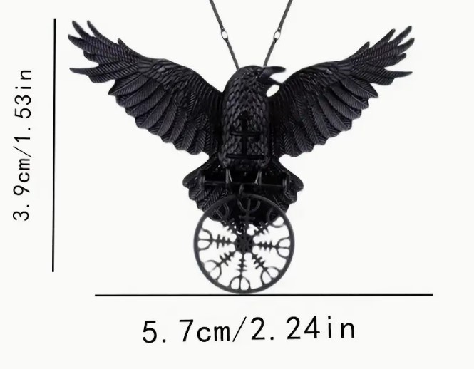 Large Gothic Black Raven/Crow Pendant Necklace Vegvisir Viking Nordic Compass