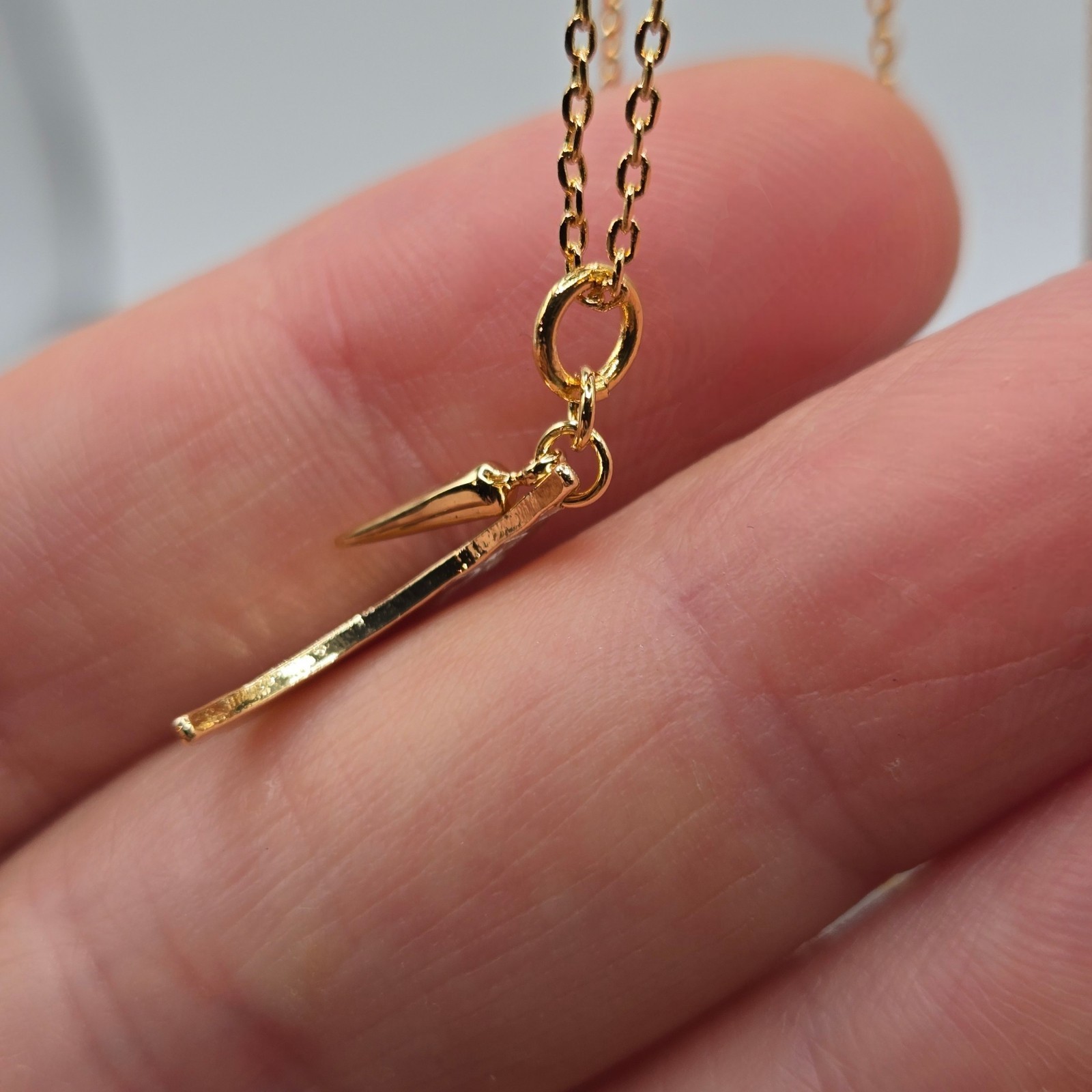 Gold Dainty Crescent Moon Spike Charm Necklace Boutique Brand Gold Plated Brass