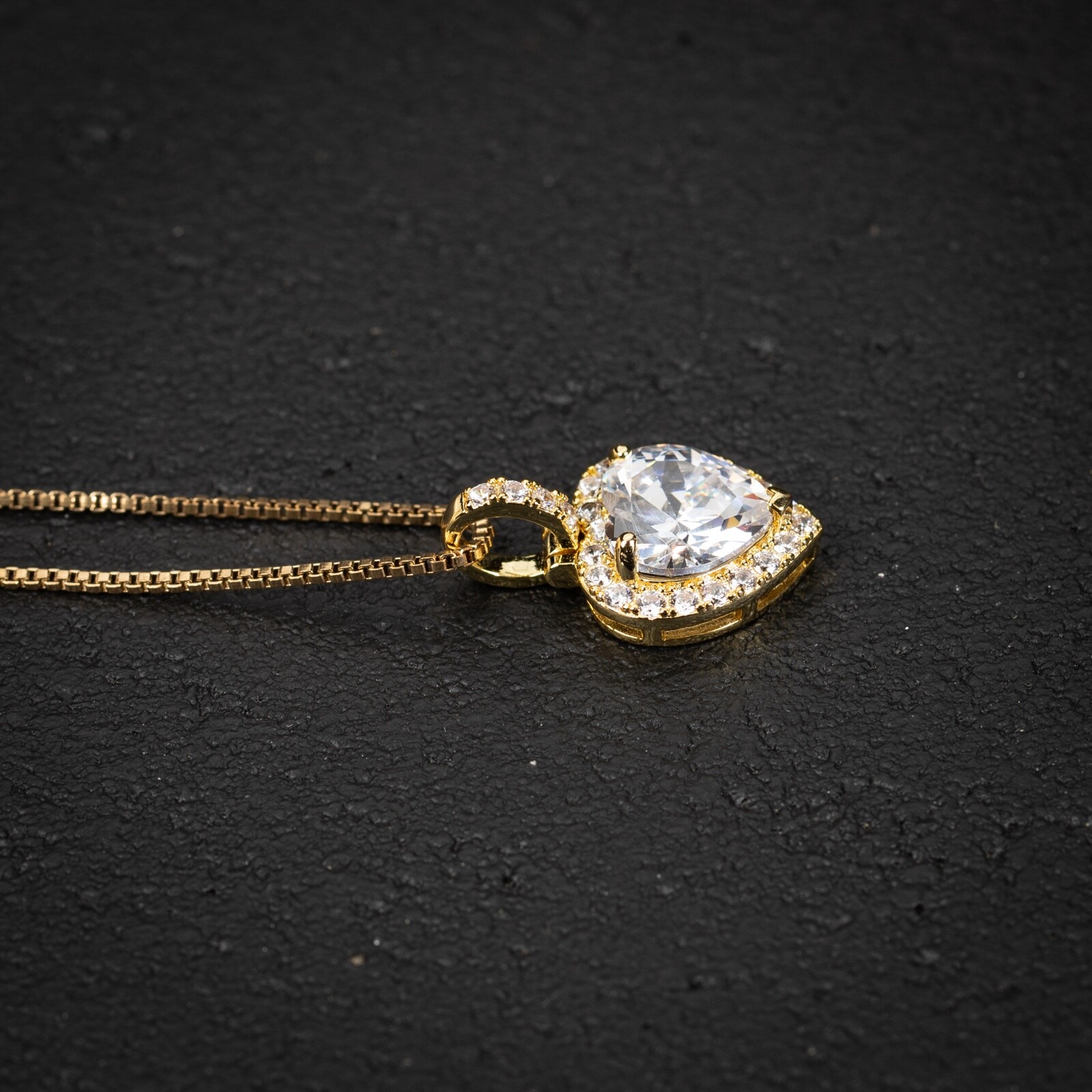 Yellow Gold Plated Iced Cz Women’s Ladies Mini Heart Shaped Pendant Necklace