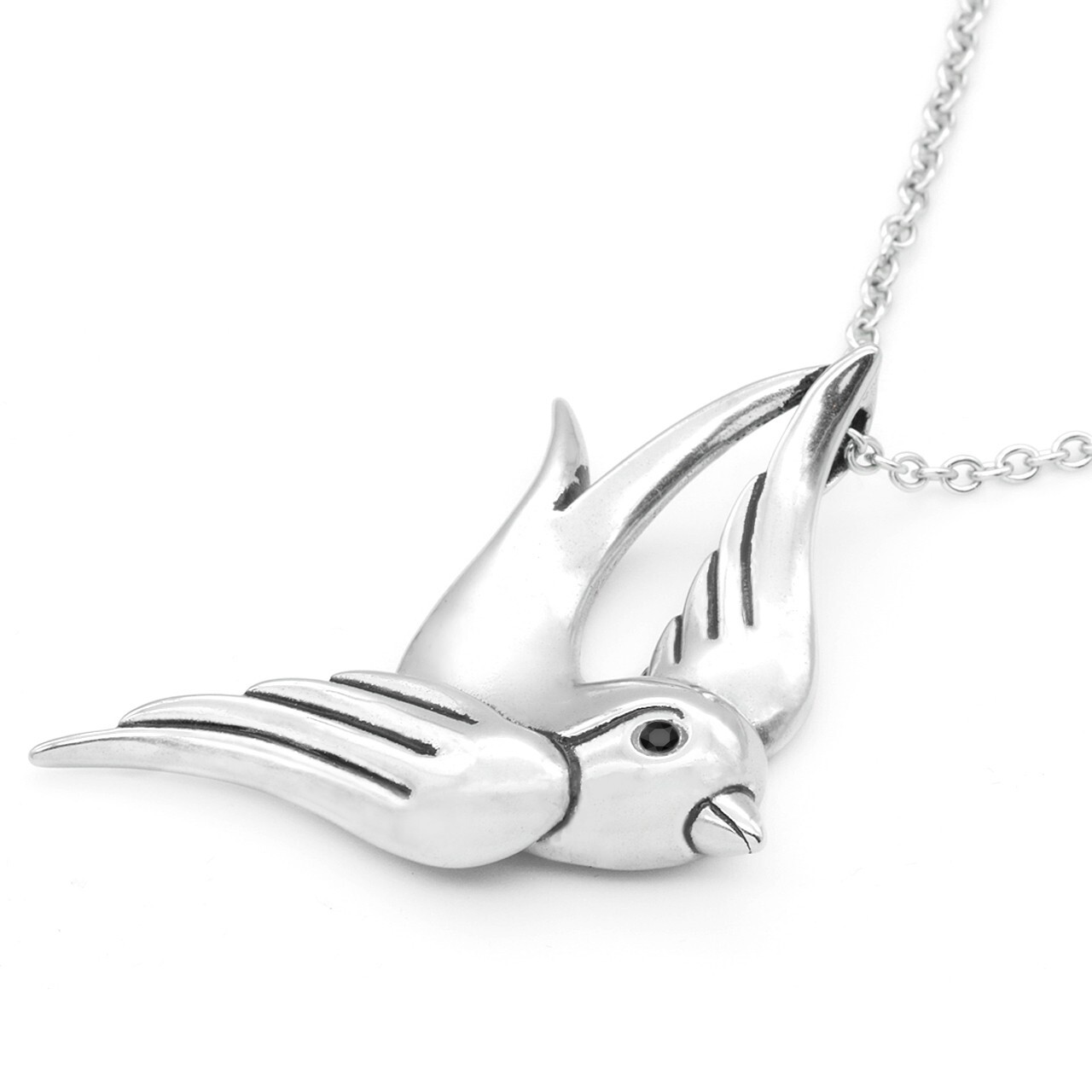 swallow Necklace Black Cubic Zirconia Eyes Bird Pendant By Controse