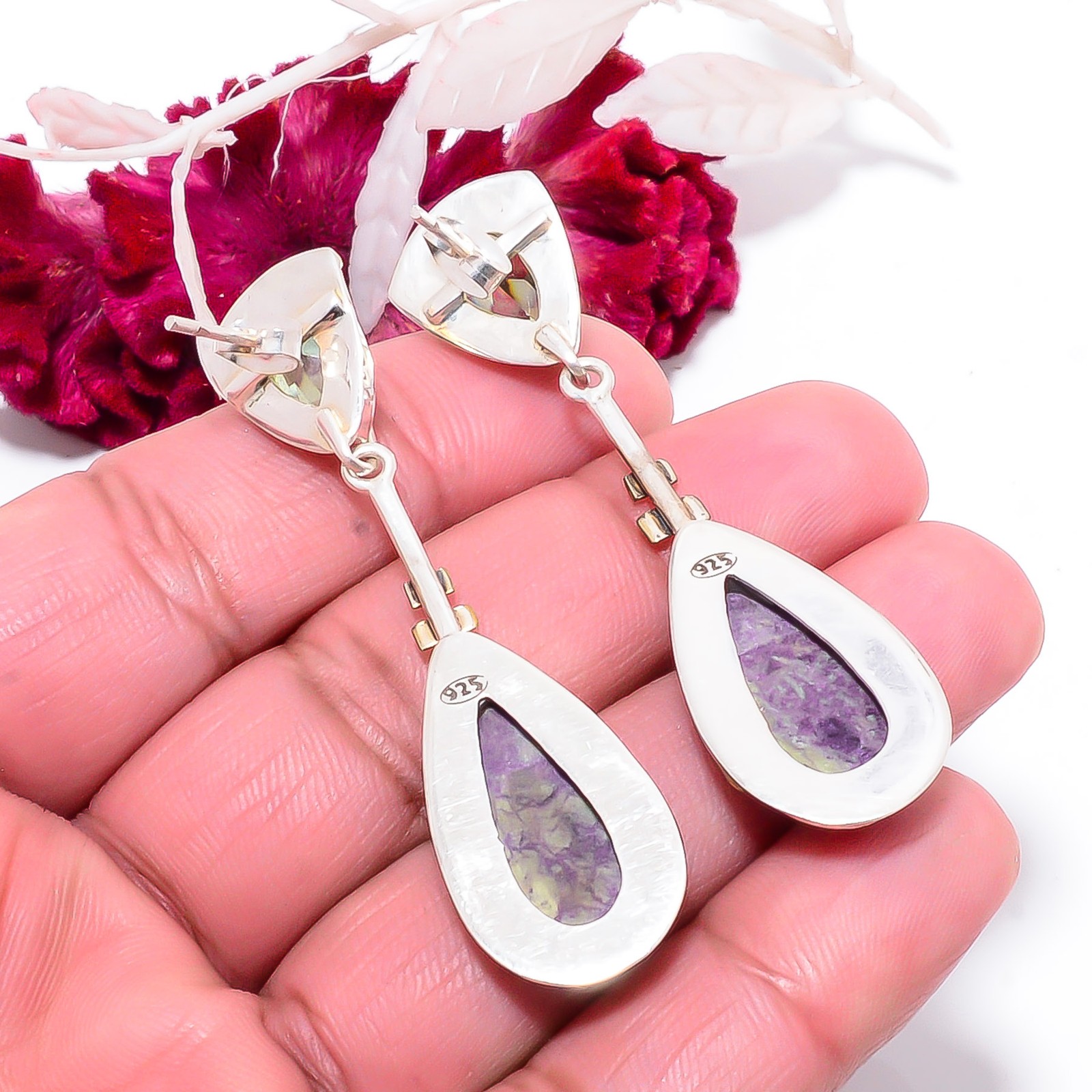 Stichtite – Island Of Tasmania & Green Amethyst 925 Silver Earring 2.34″ E83941
