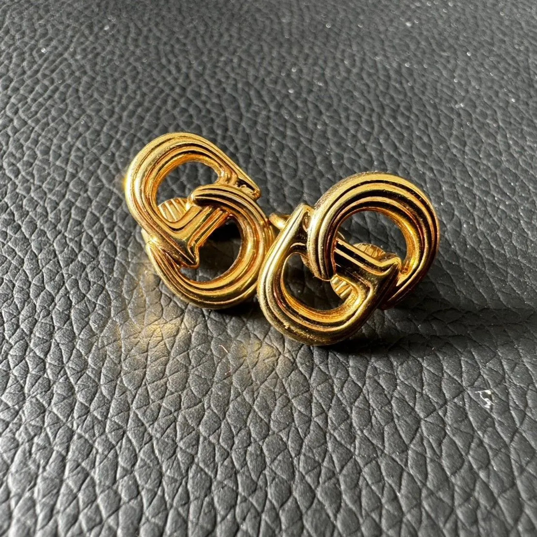Christian Dior Logo Earrings GP Gold Tone