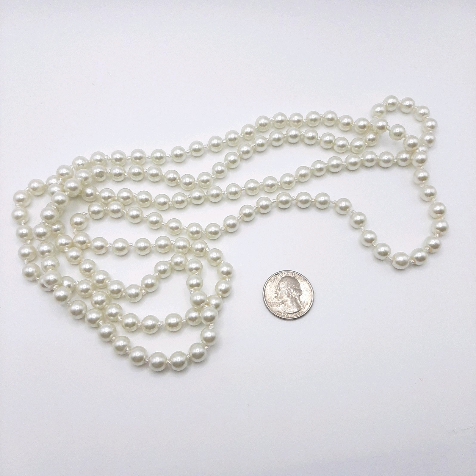 Vintage Silver White High Quality Glass Faux Pearl Single Strand Necklace 60″