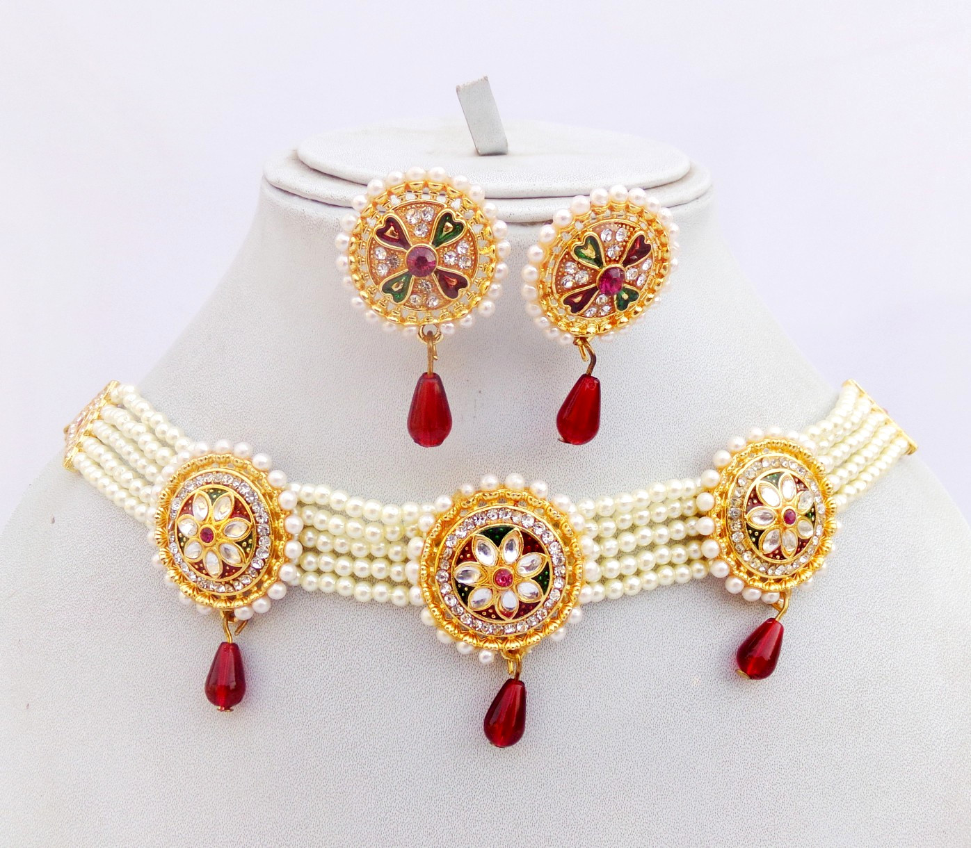 Indian Bollywood Gold Plated Kundan Choker Bridal Necklace Earrings Jewelry Set