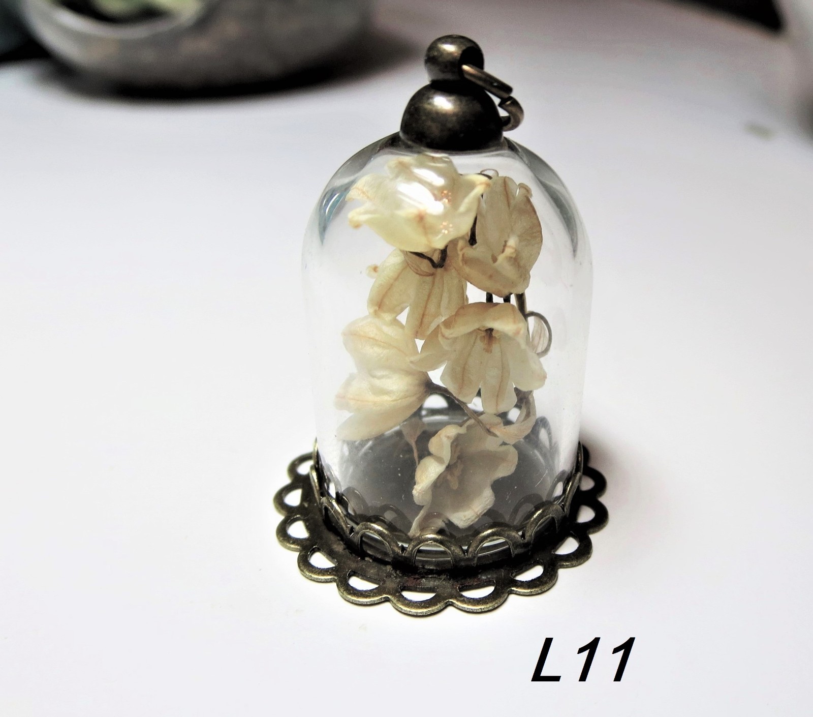 Pressed white Flower necklace Lily of the valley pendant necklace wedding gift