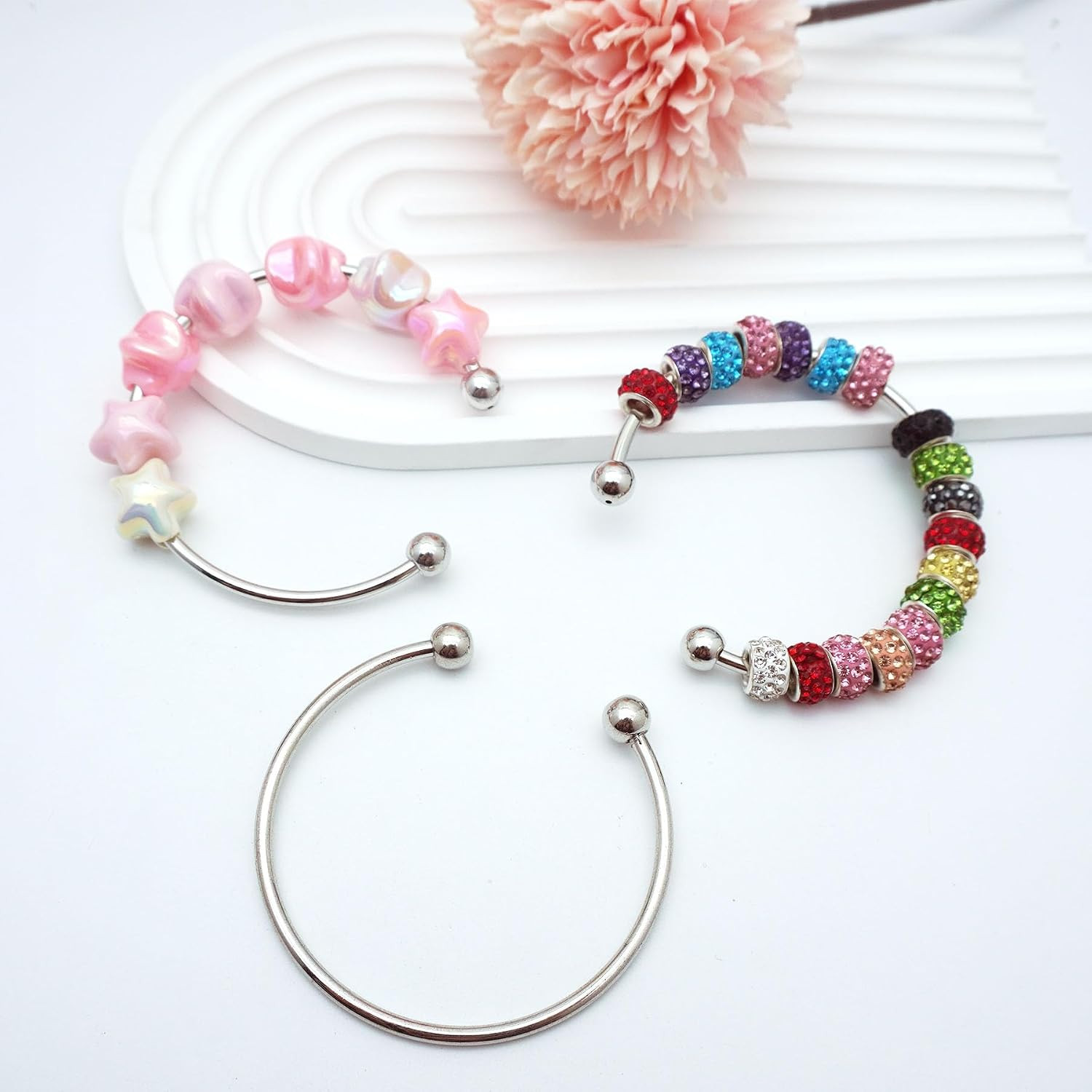 , 15 Packs Beadable Bracelets Adjustable Ball Opening Wire Blank