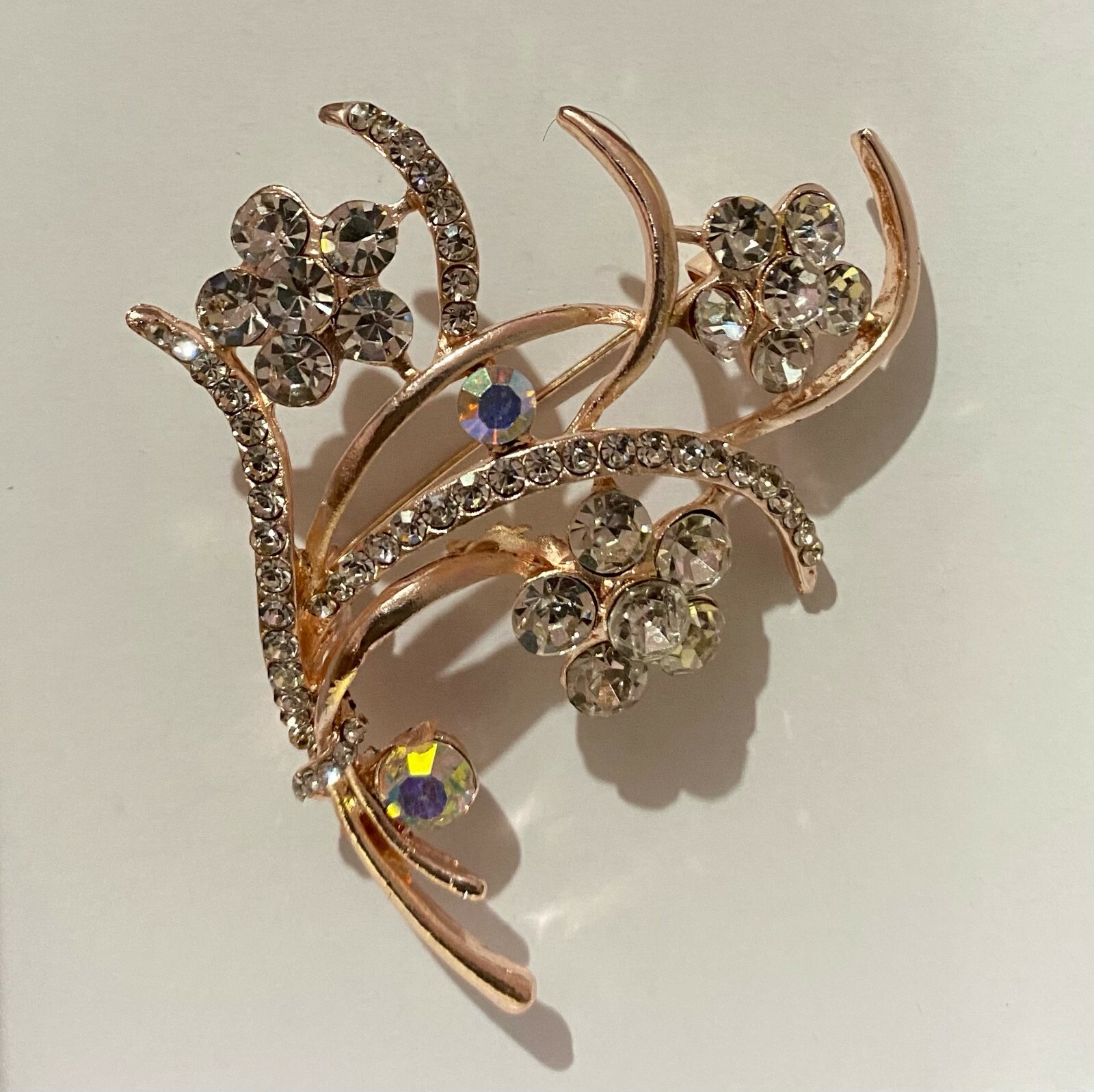 vintage style rose gold rhinestone crystal brooch collar badge pin