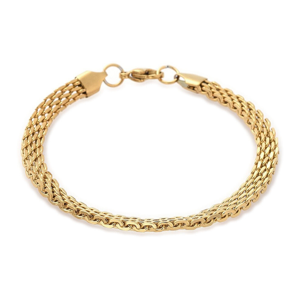 304 Stainless Steel Mesh Chain Bracelets Lobster Clasp Gold 8-1/4″(21cm)  P504