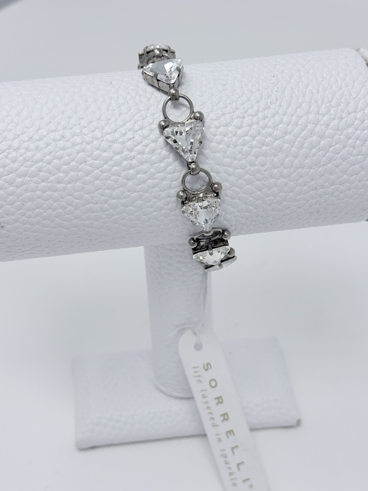 Sorrelli Clear Crystal Trillion Triangle Link Bracelet Antique Silver Tone NWT