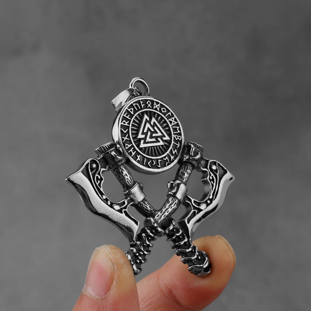 Viking Warrior Double Axe Stainless Steel Pendant Necklace Valknut Rune Chain
